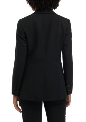 Kasper Petite 3/4-sleeve Hook-and-eye Shoulder-pad Blazer In Black