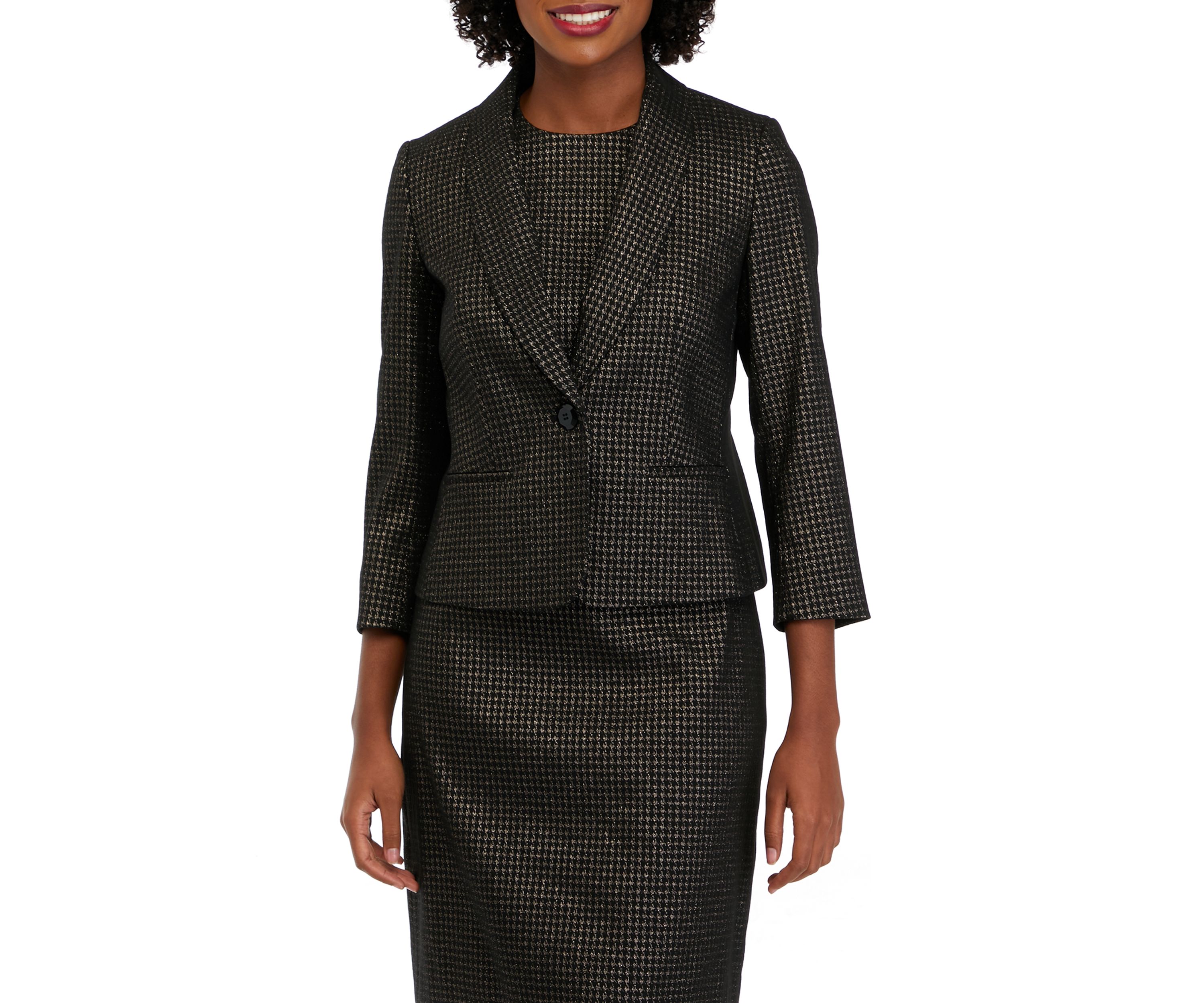 Womens Metallic Houndstooth One Button Shawl Collar Jacket