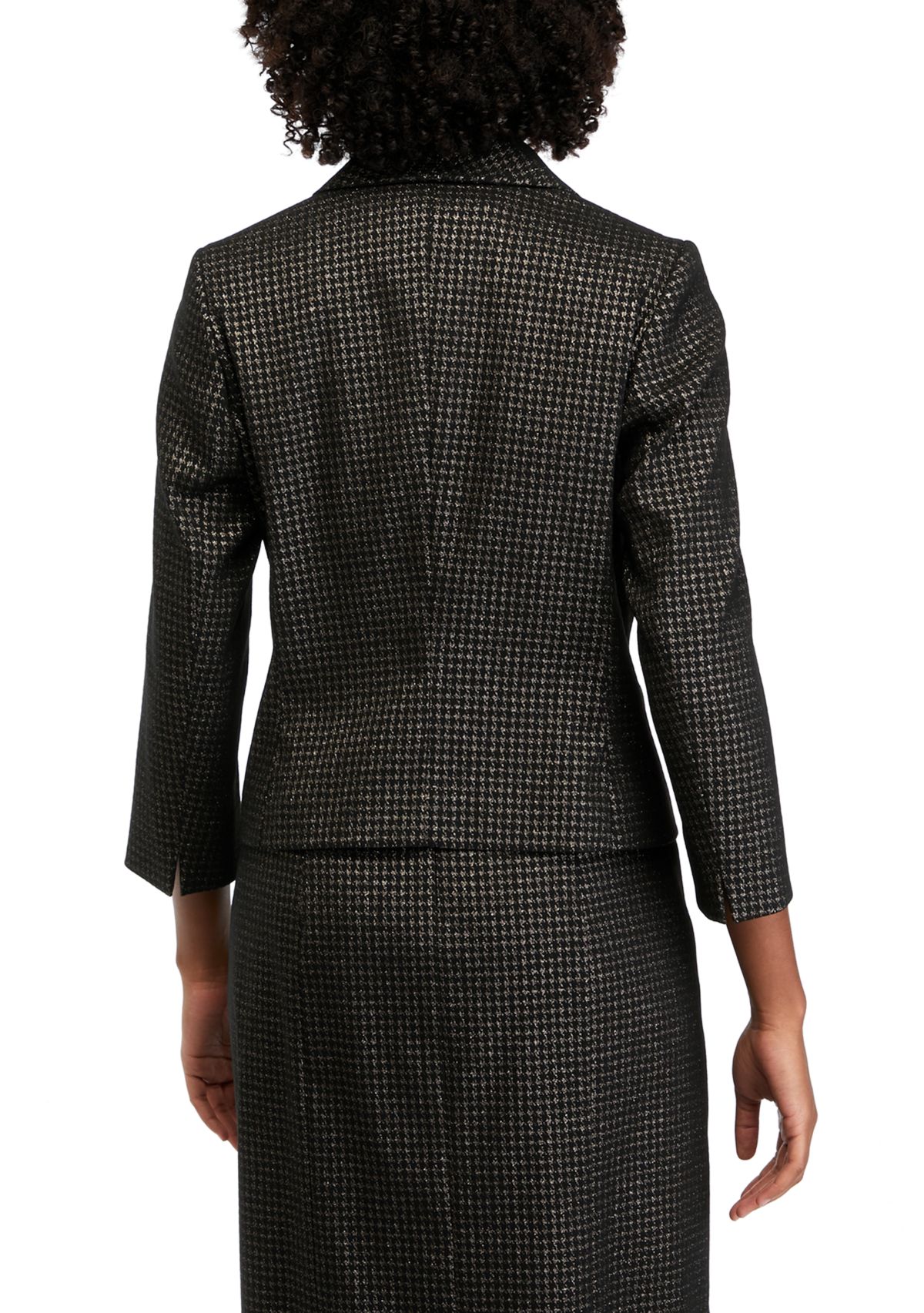 Womens Metallic Houndstooth One Button Shawl Collar Jacket