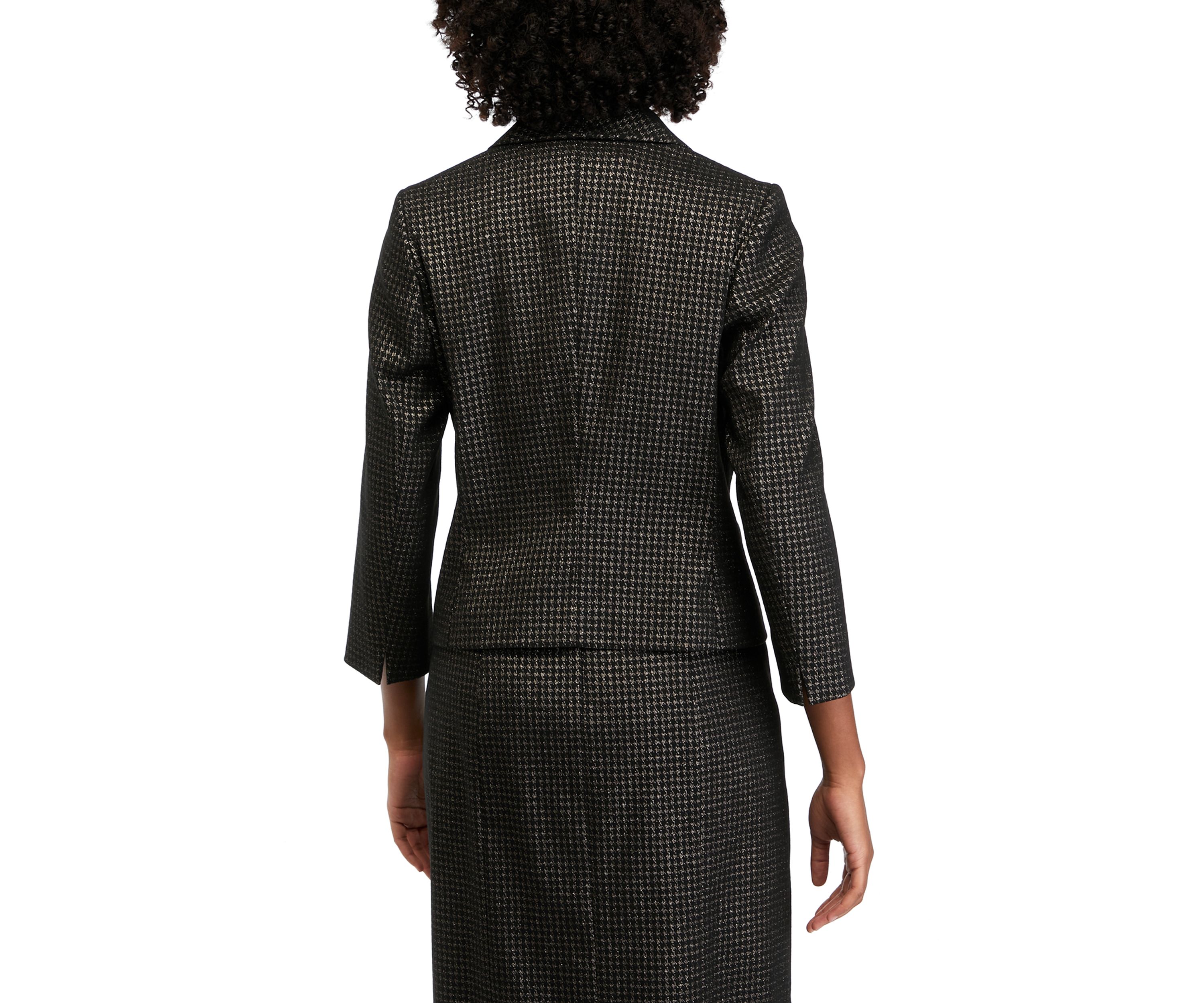 Womens Metallic Houndstooth One Button Shawl Collar Jacket