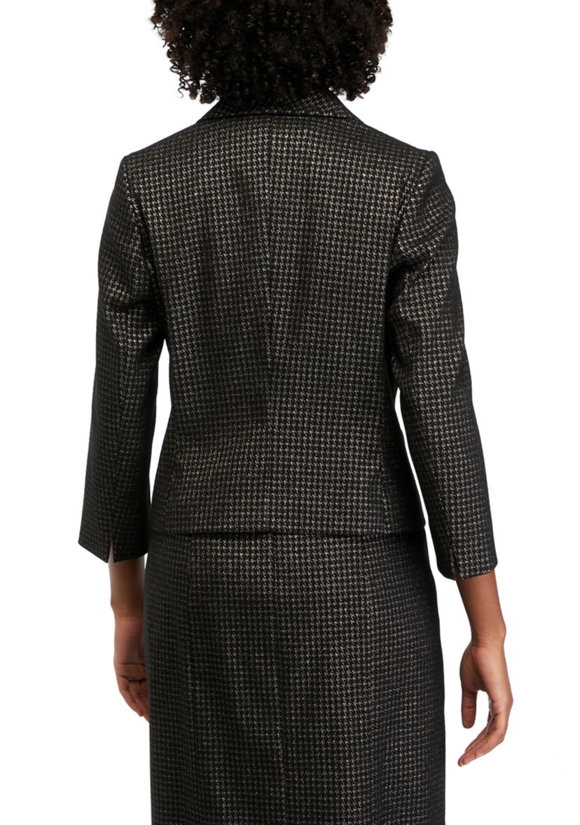 Womens Metallic Houndstooth One Button Shawl Collar Jacket