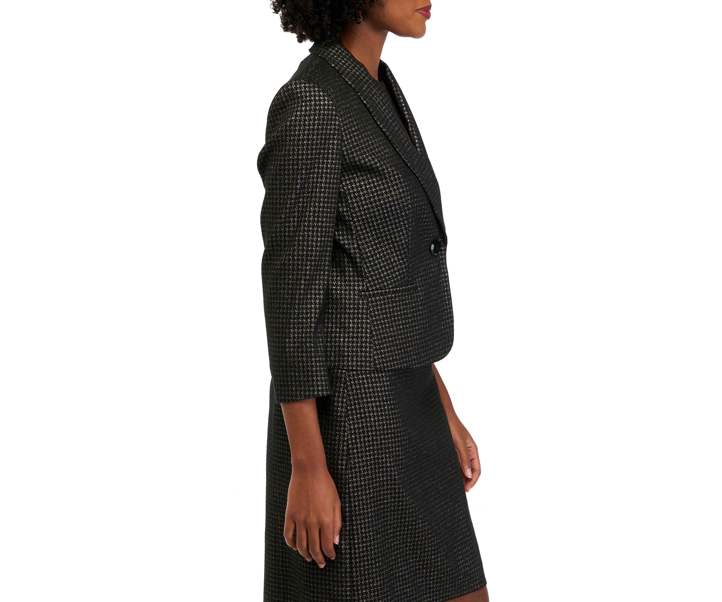Womens Metallic Houndstooth One Button Shawl Collar Jacket