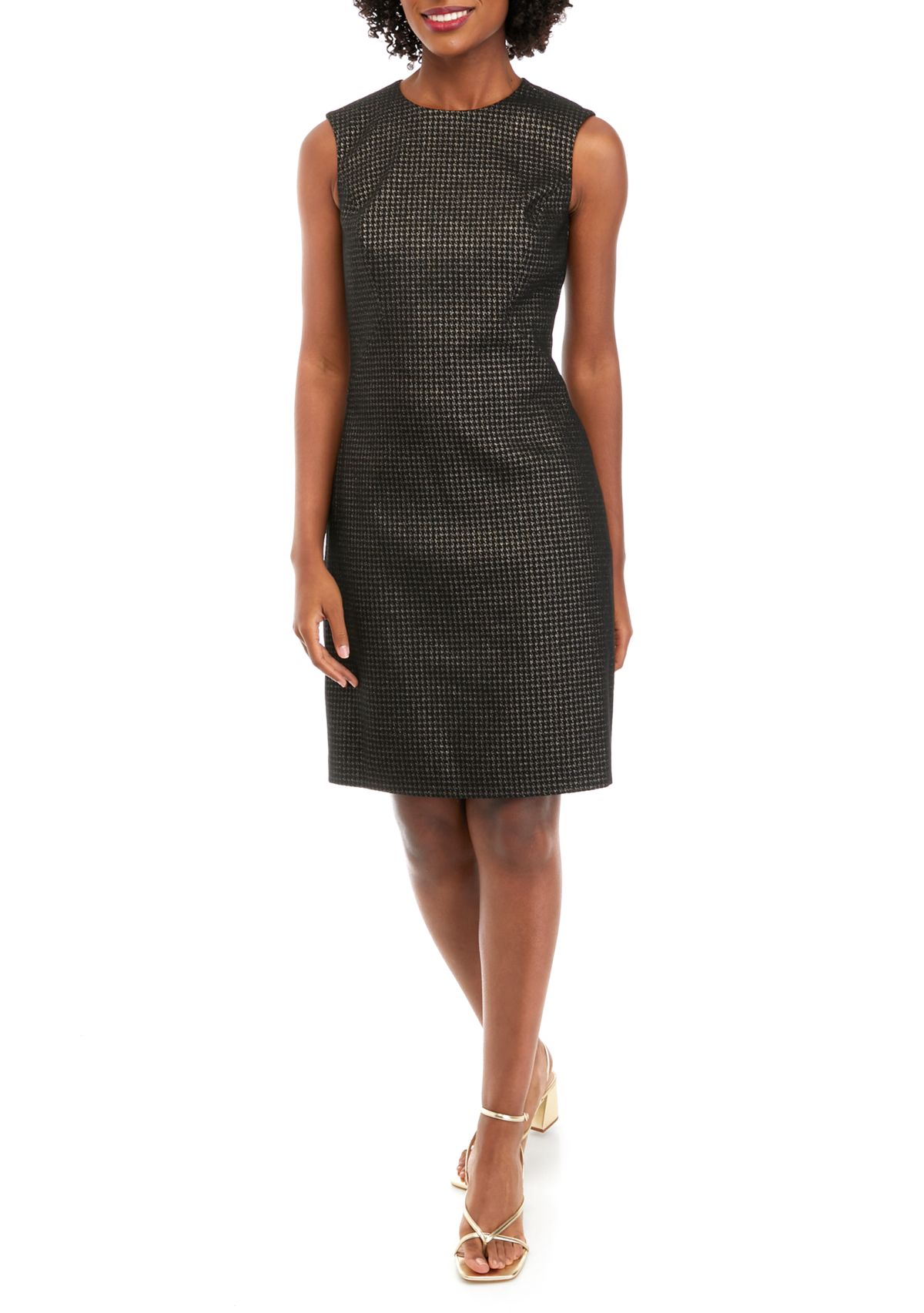 Womens Metallic Houndstooth Sheath Dress