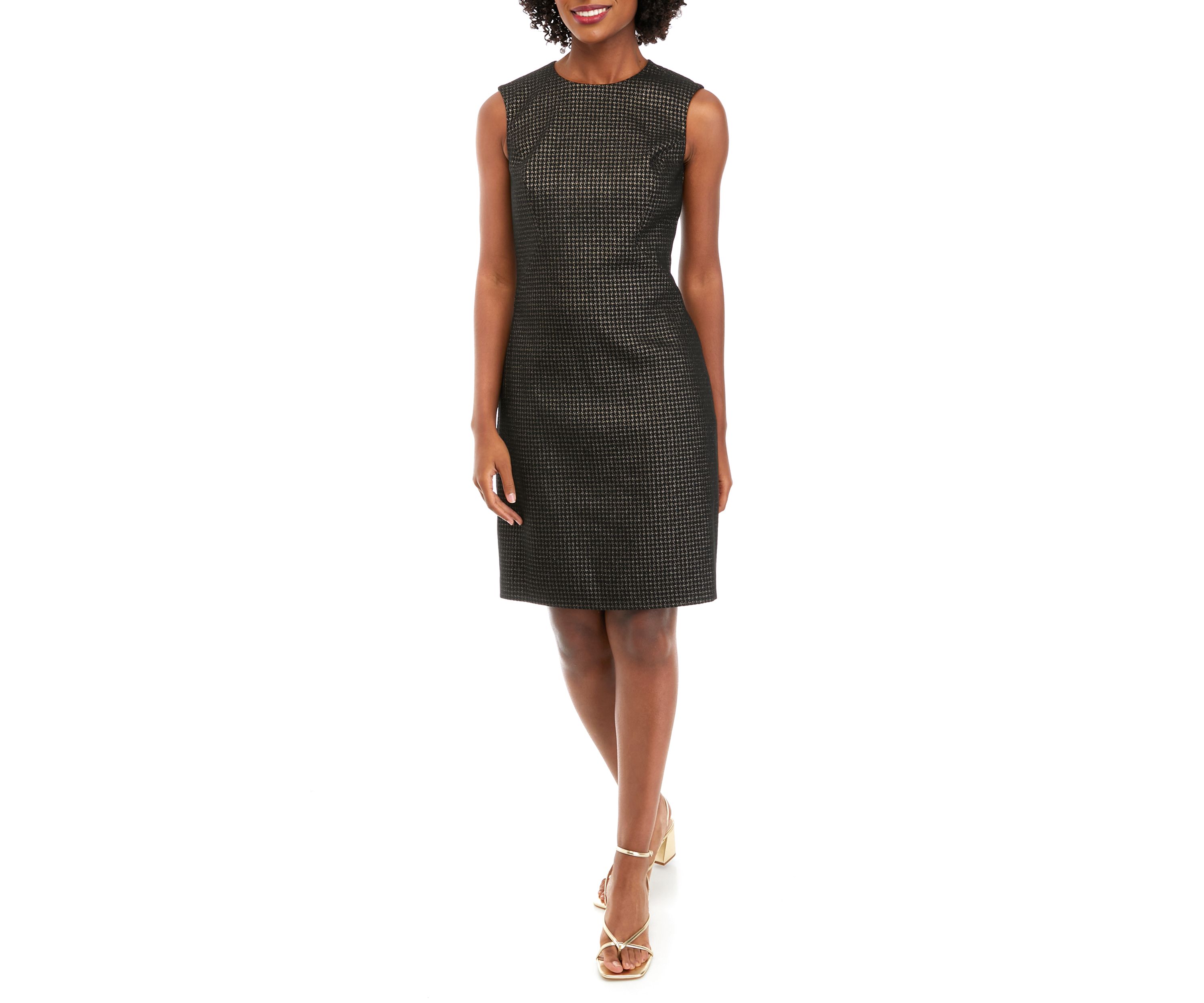 Elegant taupe houndstooth sheath dress