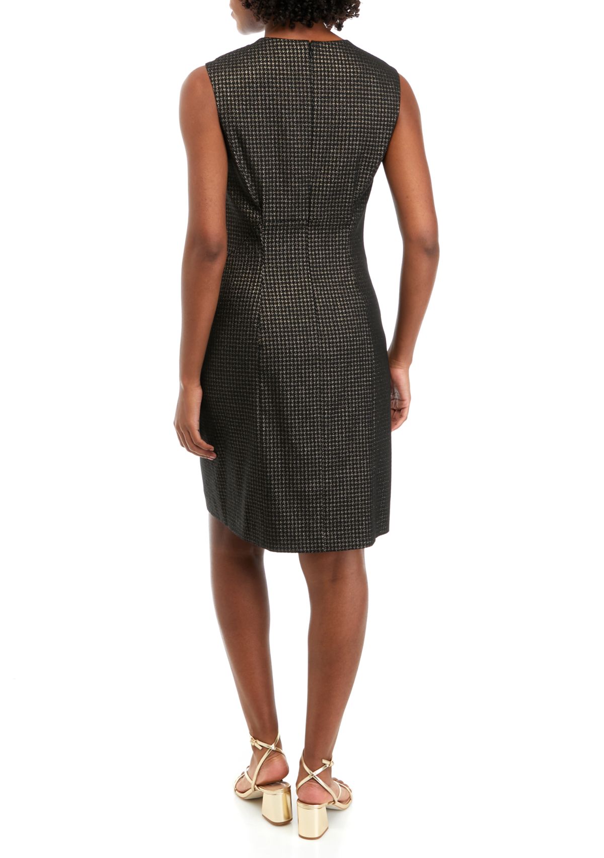 Womens Metallic Houndstooth Sheath Dress