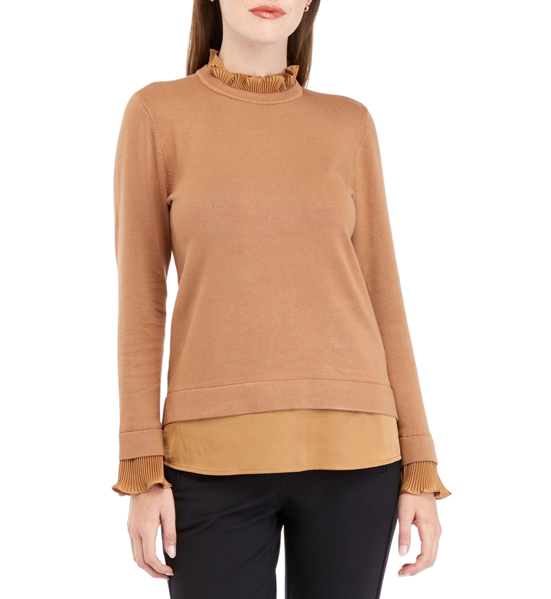 Womens Ruffle Neck 2Fer Sweater