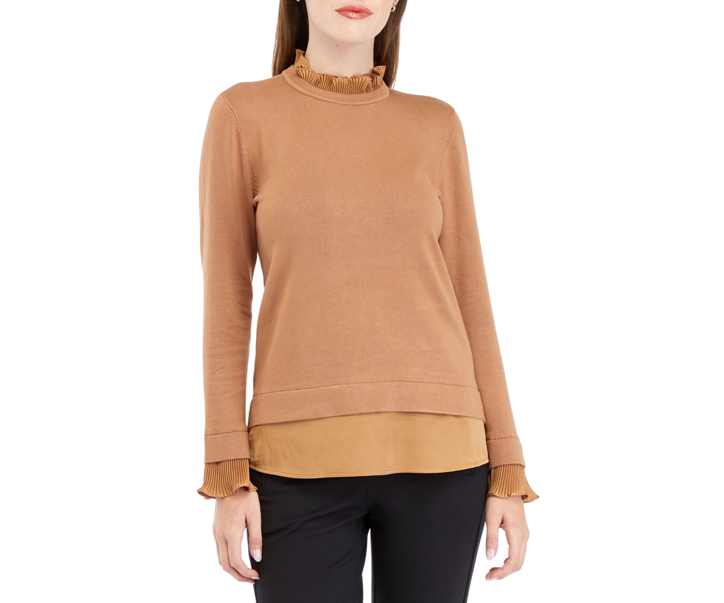 Womens Ruffle Neck 2Fer Sweater