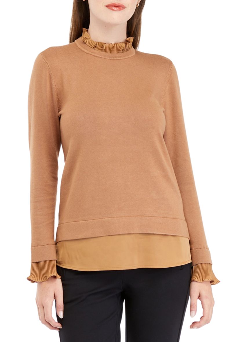 Womens Ruffle Neck 2Fer Sweater