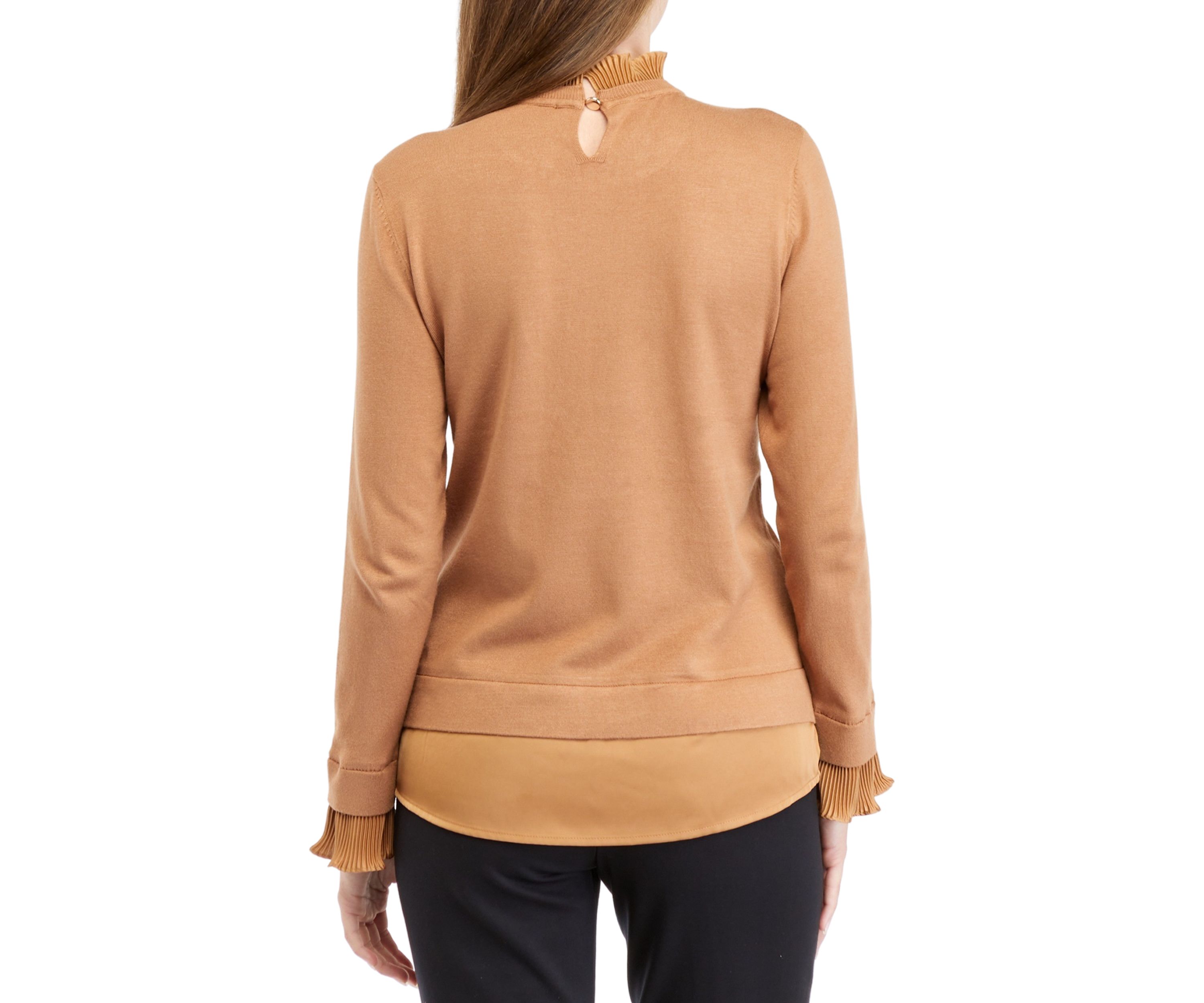 Womens Ruffle Neck 2Fer Sweater