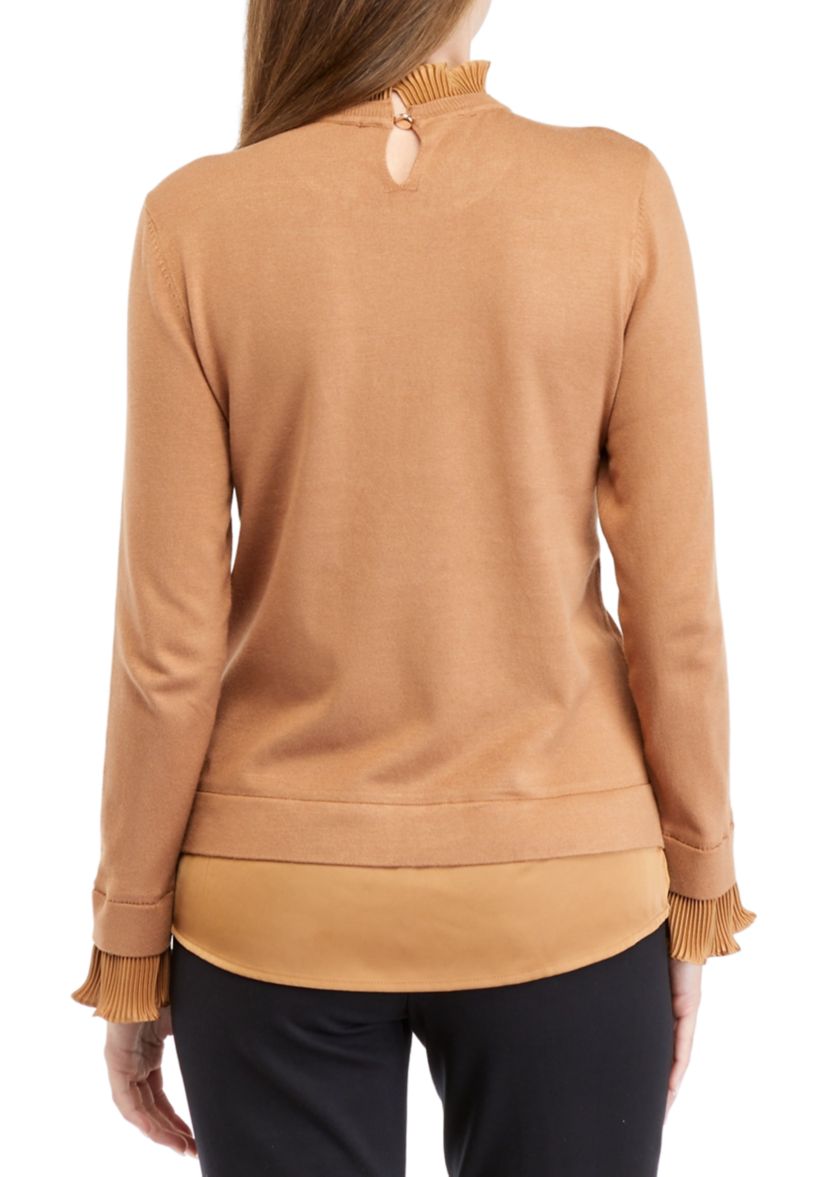 Womens Ruffle Neck 2Fer Sweater