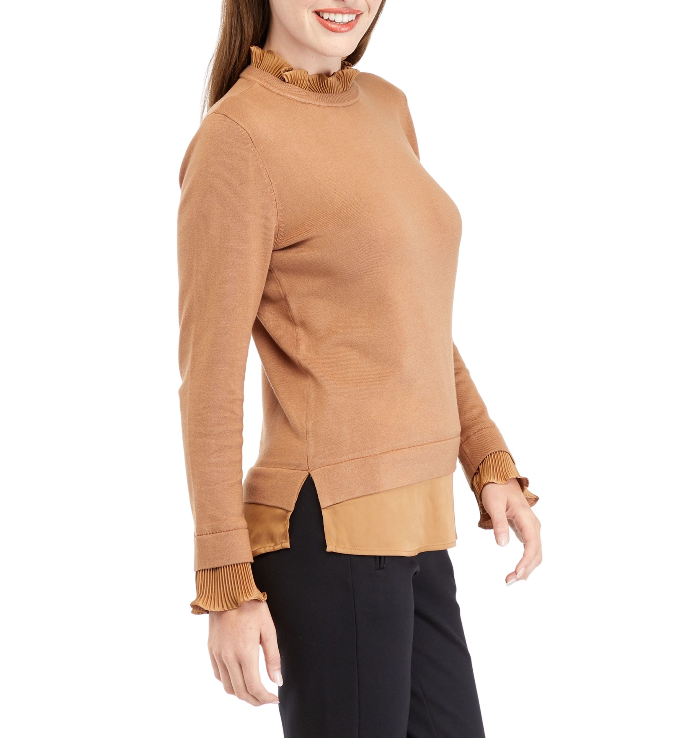 Womens Ruffle Neck 2Fer Sweater