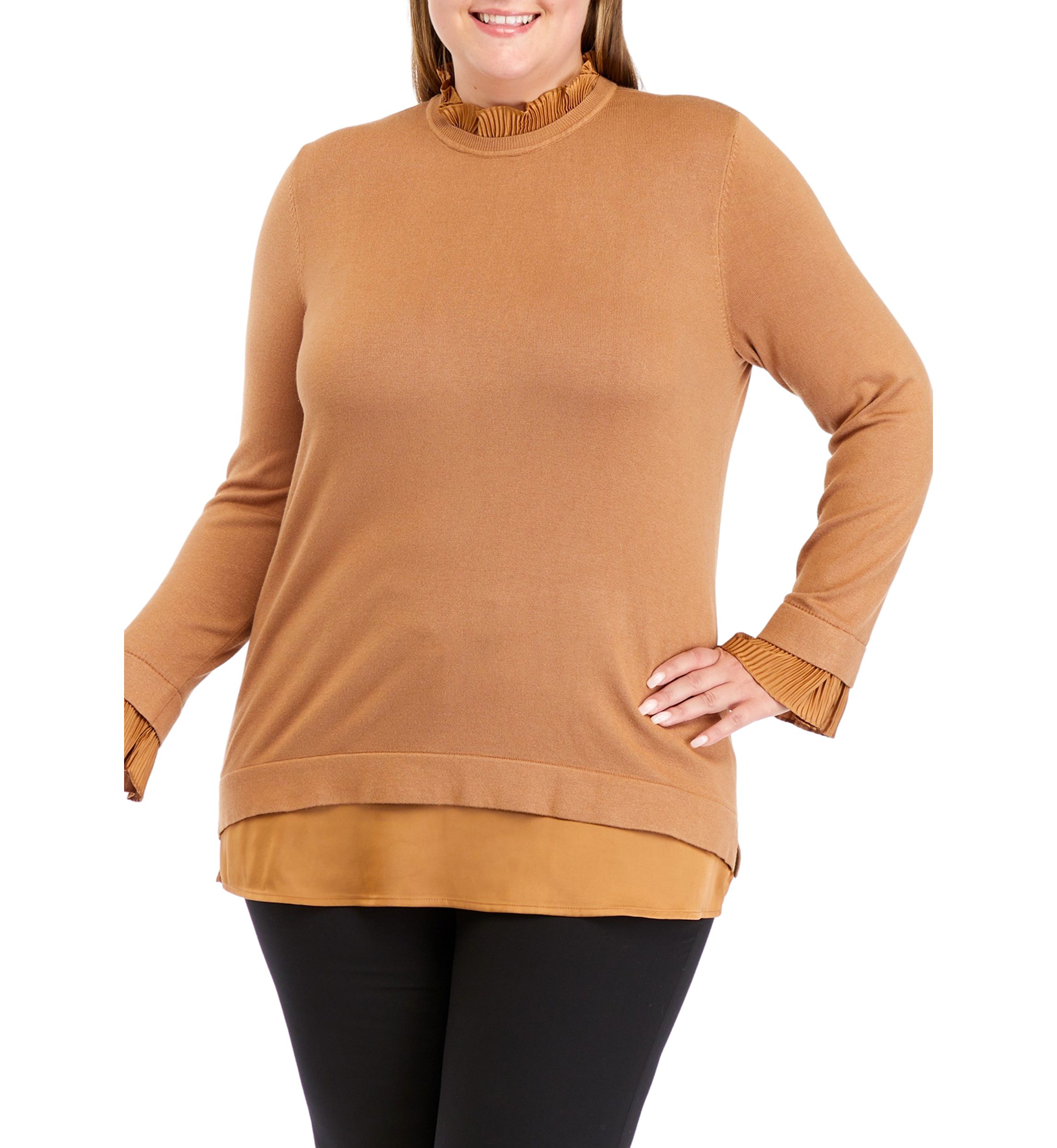 Plus Size Long Sleeve 2fer Sweater Blouse