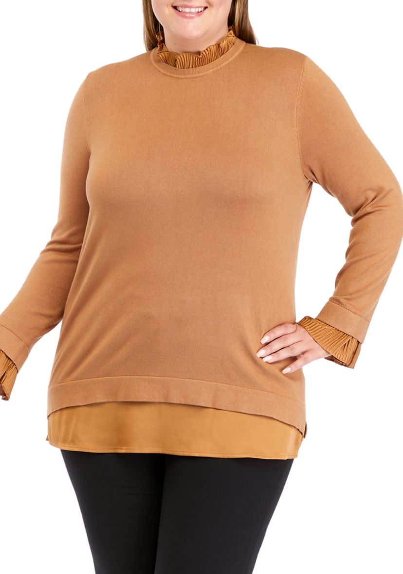 Plus Size Long Sleeve 2fer Sweater Blouse