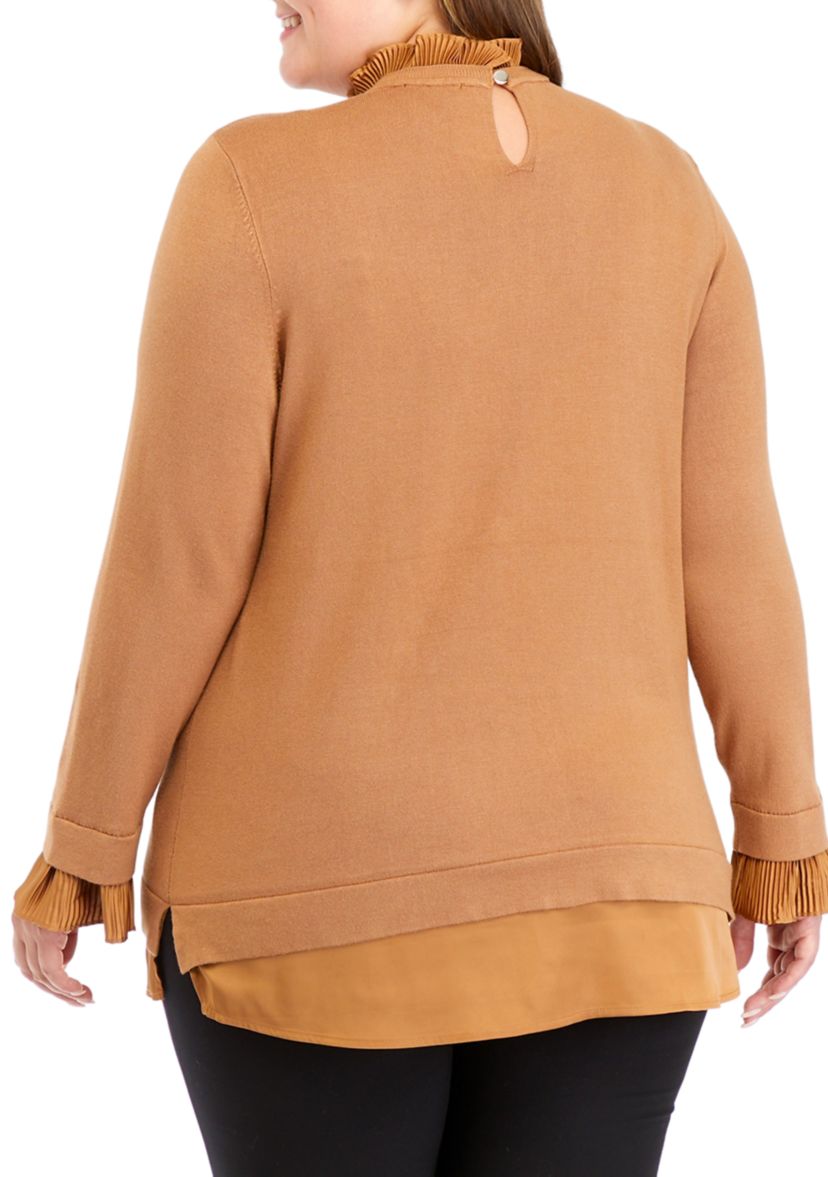 Plus Size Long Sleeve 2fer Sweater Blouse