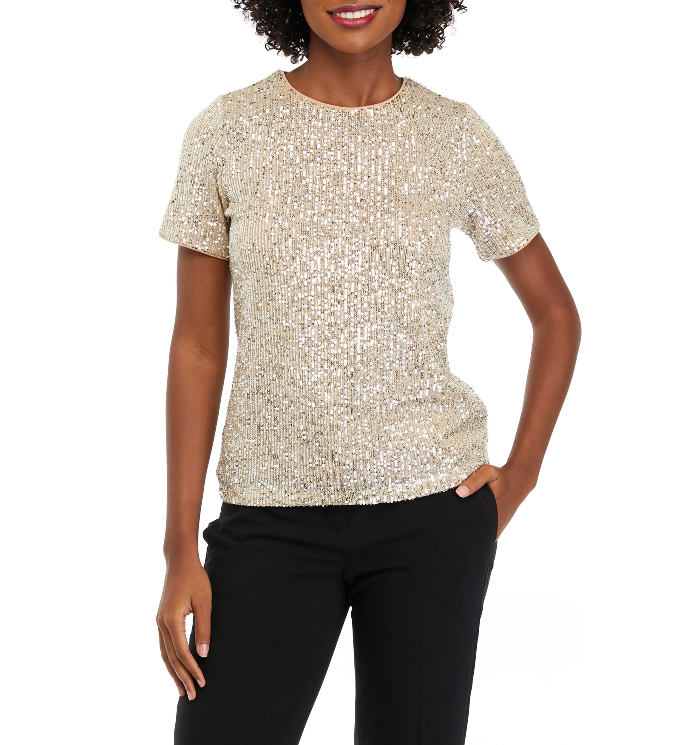 Petite Short Sleeve Sequin T-Shirt