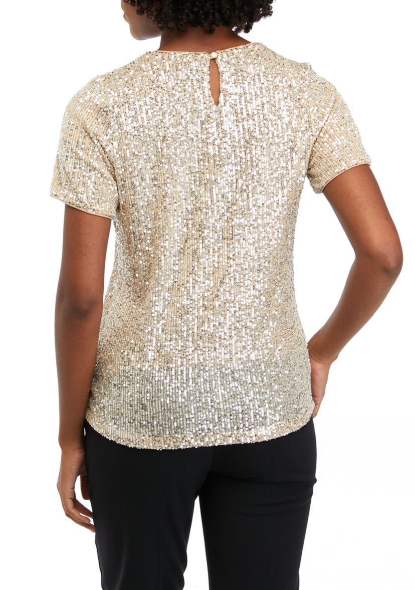 Petite Short Sleeve Sequin T-Shirt