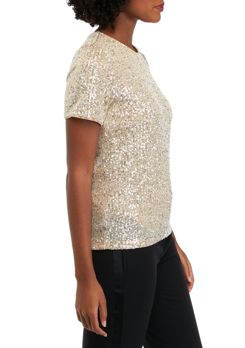 Petite Short Sleeve Sequin T-Shirt