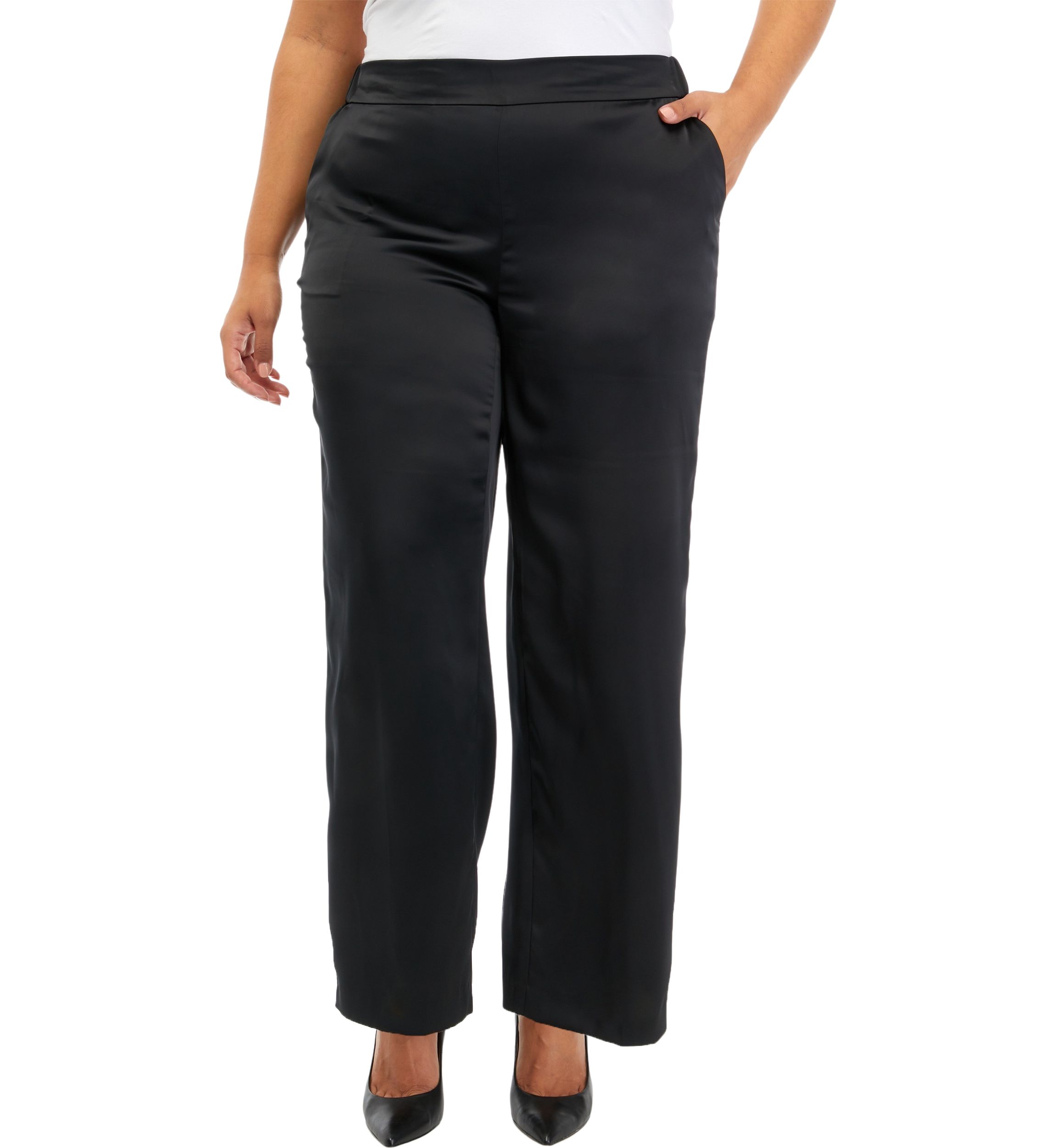 Plus Size Satin Pull On Wide Leg Pants