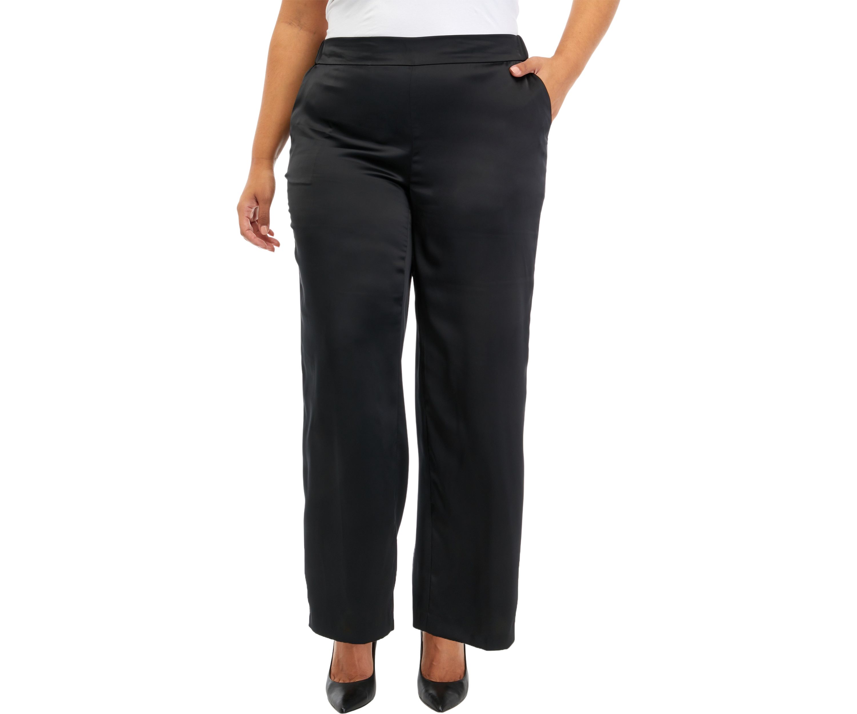 Plus Size Satin Pull On Wide Leg Pants