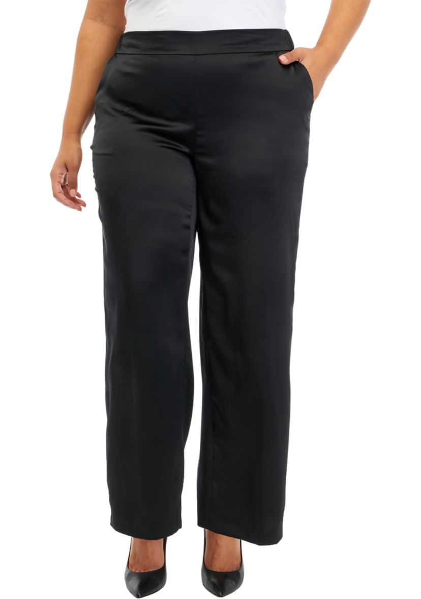 Plus Size Satin Pull On Wide Leg Pants