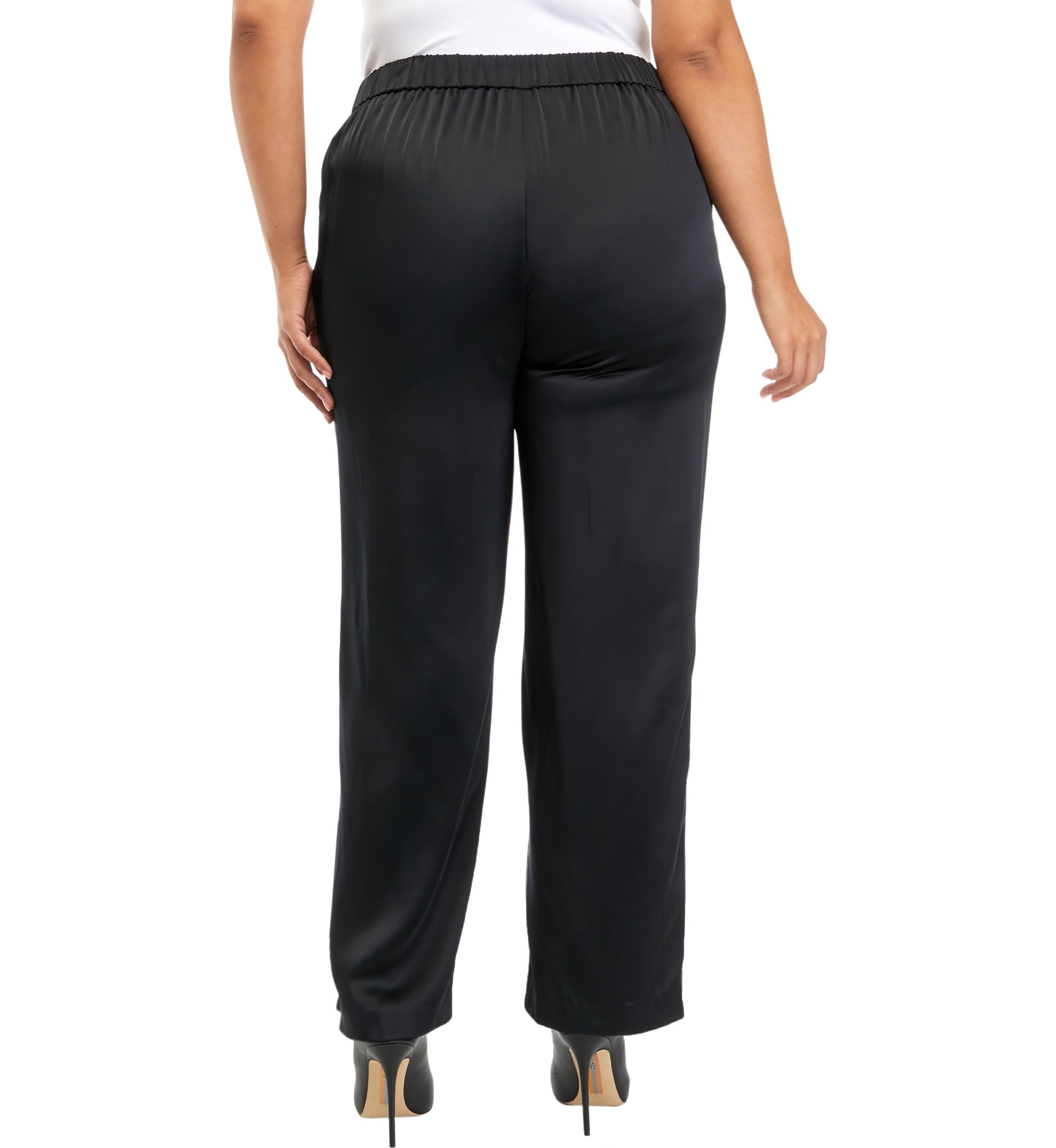 Plus Size Satin Pull On Wide Leg Pants