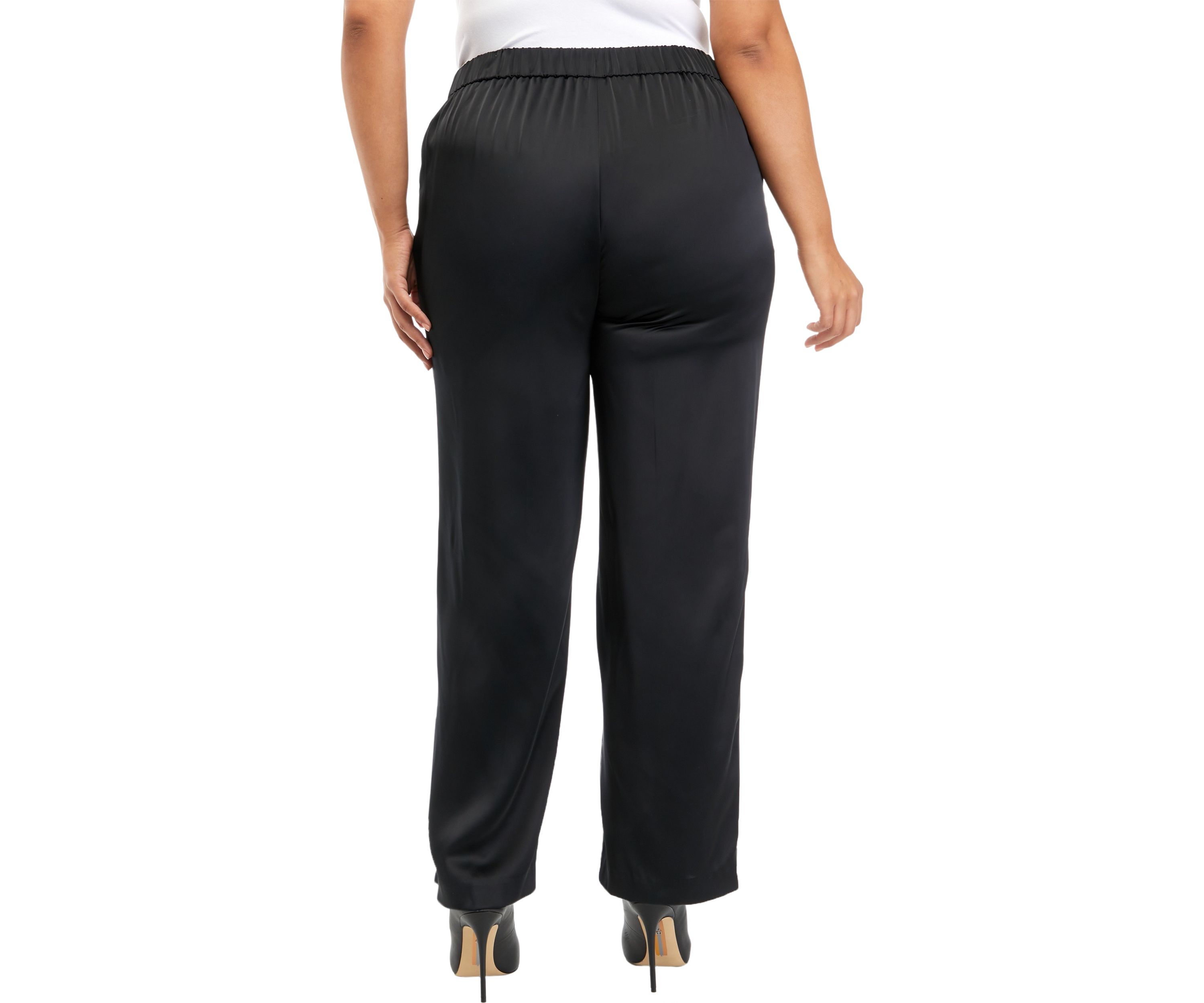 Plus Size Satin Pull On Wide Leg Pants