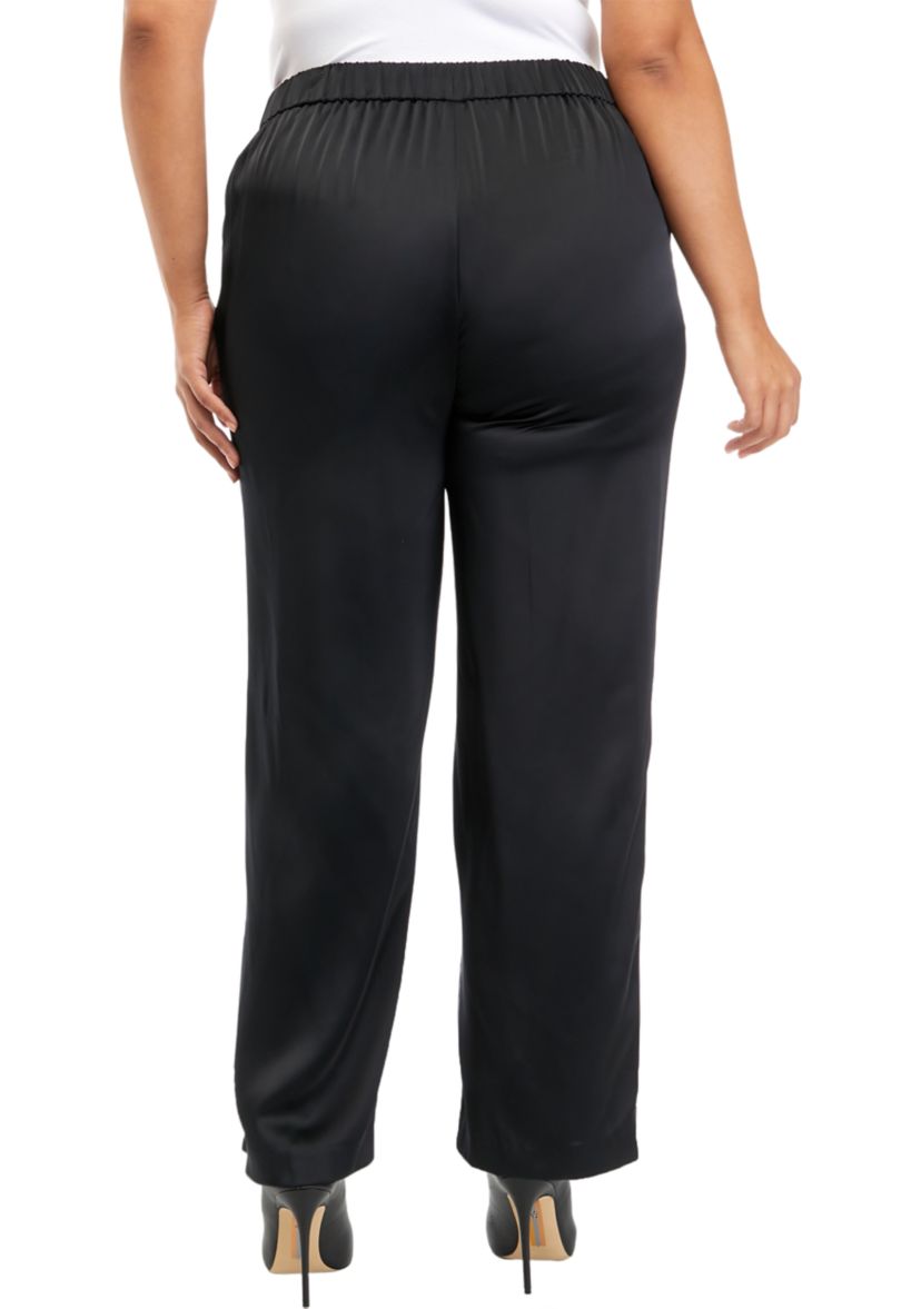 Plus Size Satin Pull On Wide Leg Pants