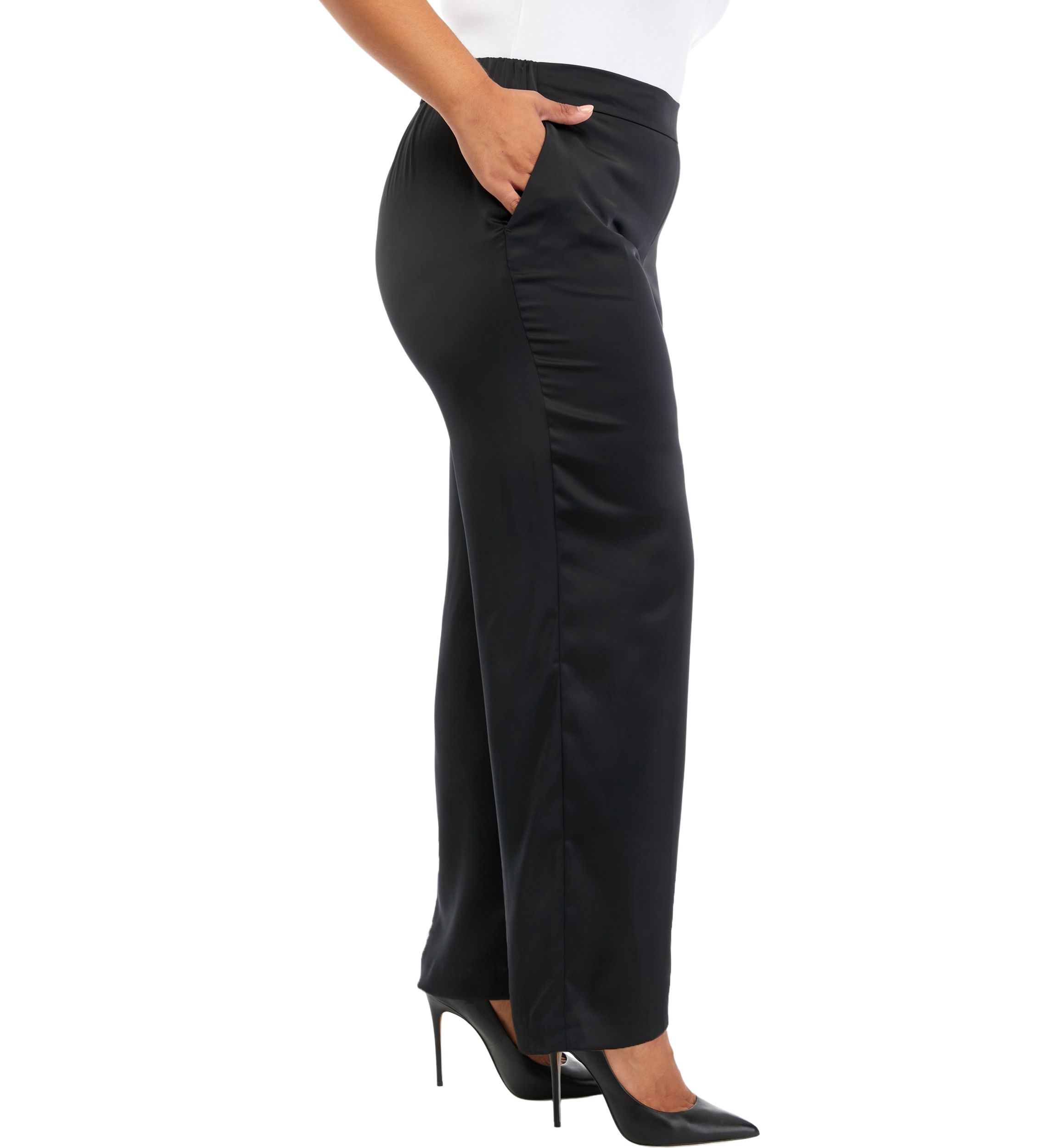Plus Size Satin Pull On Wide Leg Pants