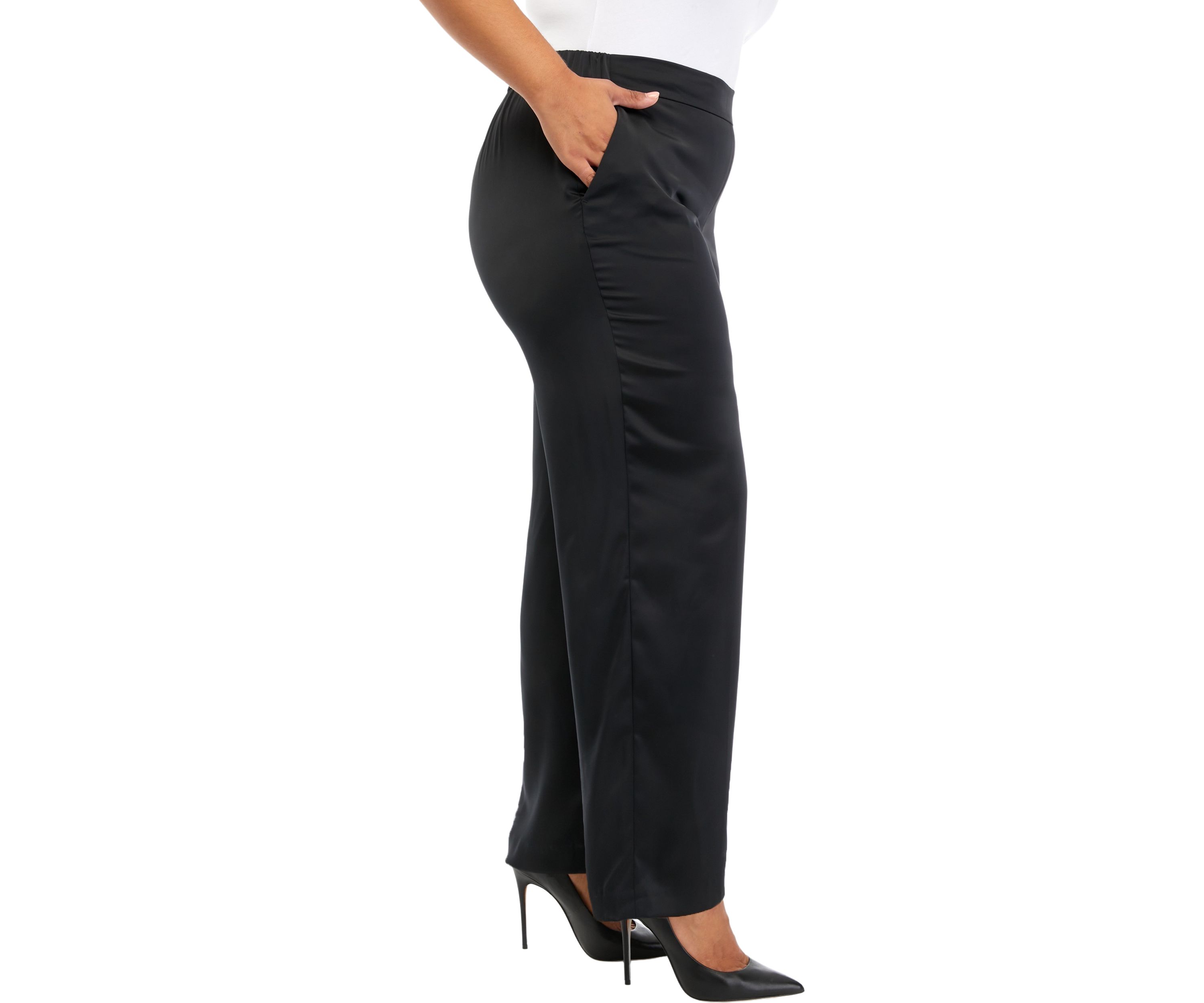 Plus Size Satin Pull On Wide Leg Pants