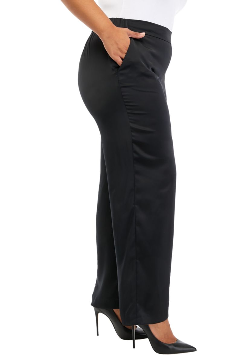 Plus Size Satin Pull On Wide Leg Pants