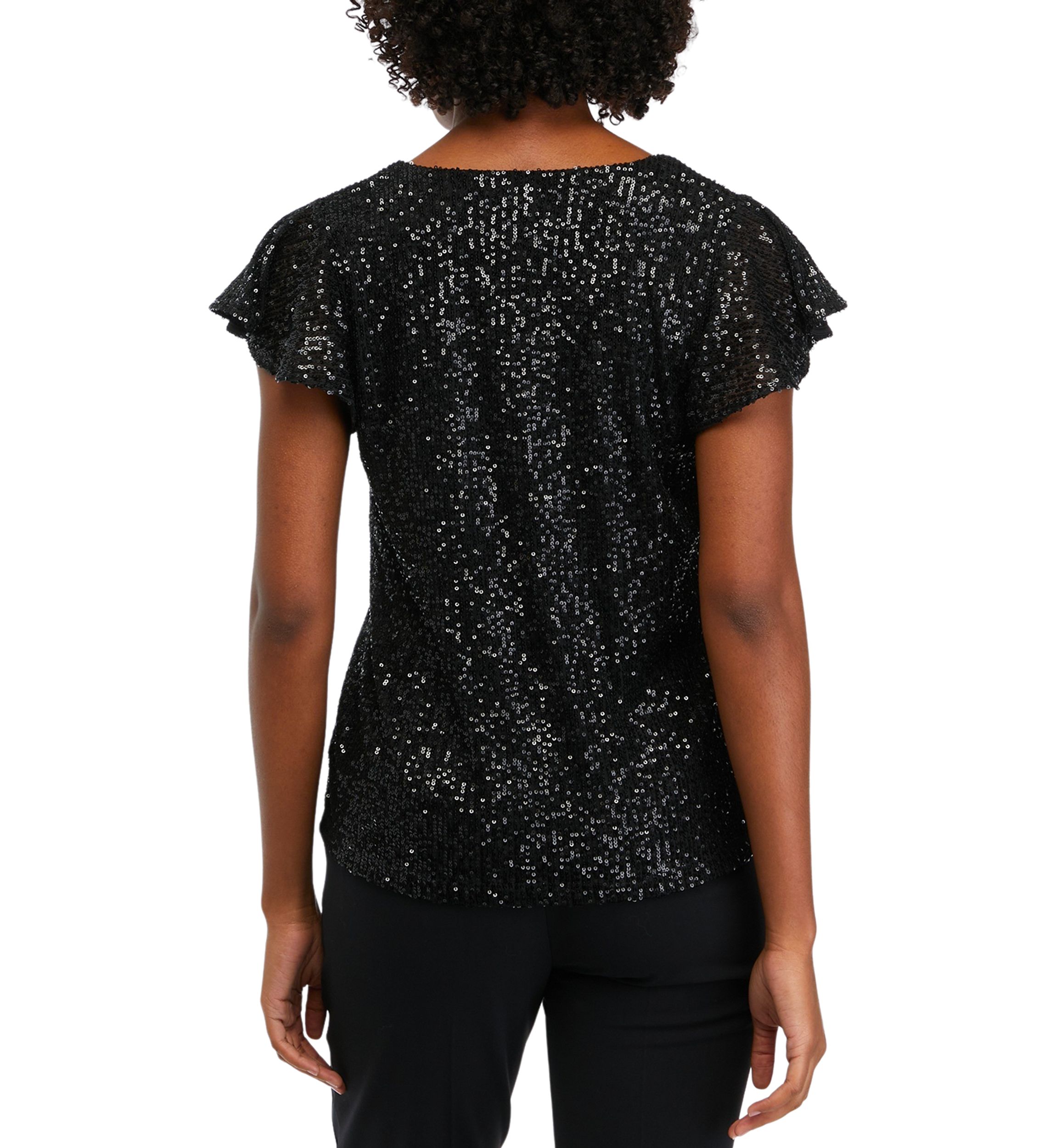 Petite V-Neck Flutter Sleeve Sequin Top