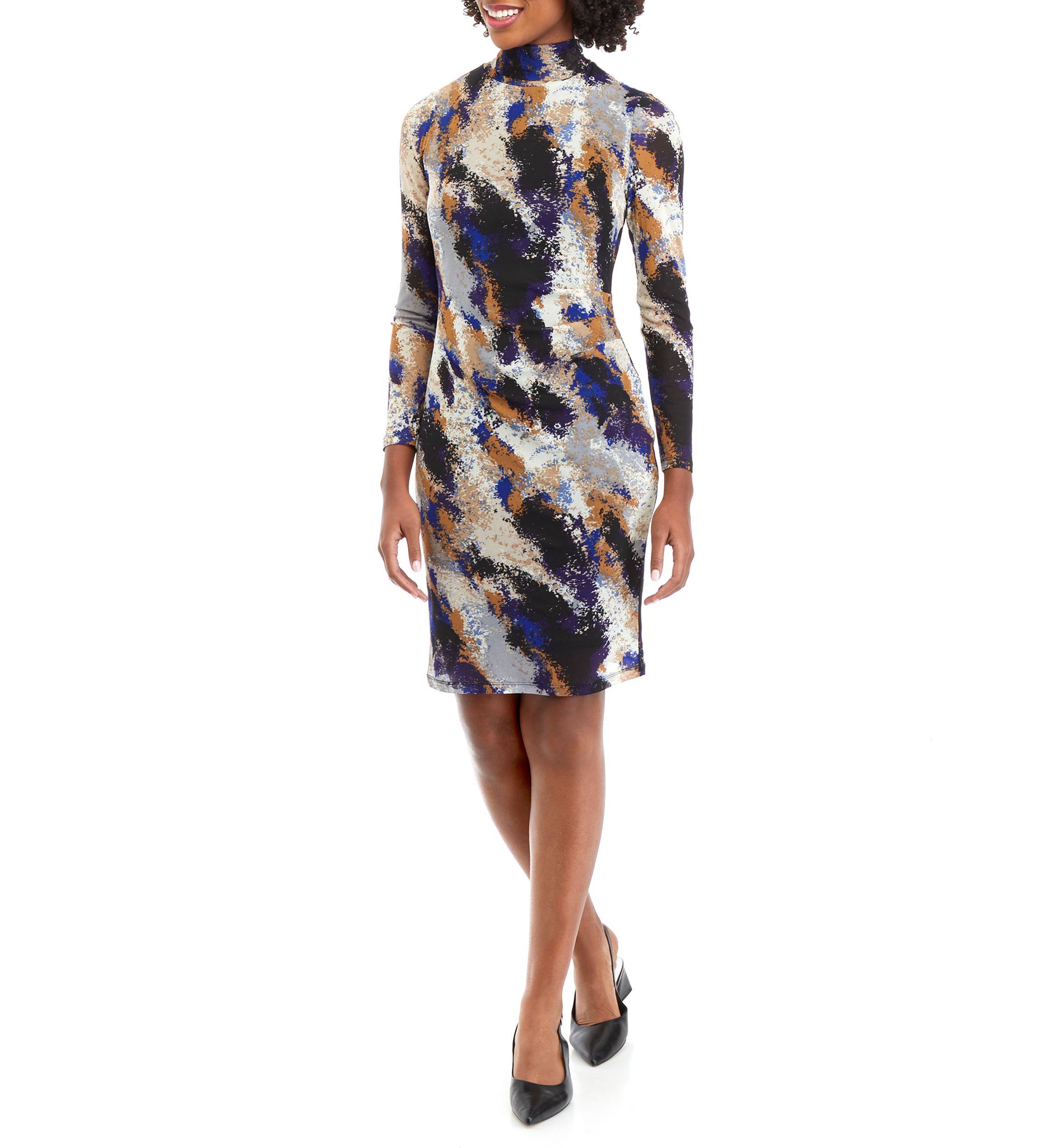 Womens Printed Mesh Long Sleeve Dress