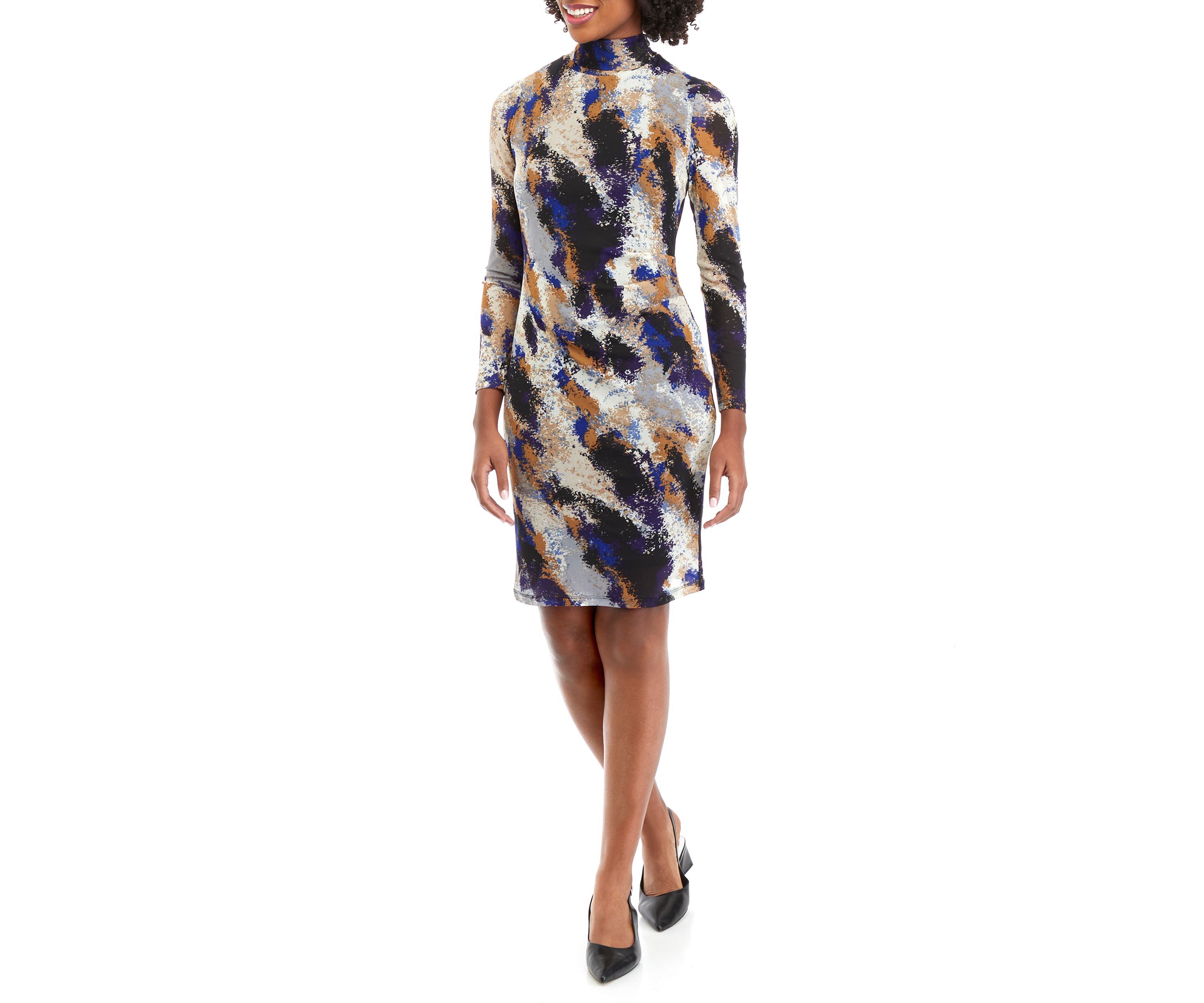 Womens Printed Mesh Long Sleeve Dress
