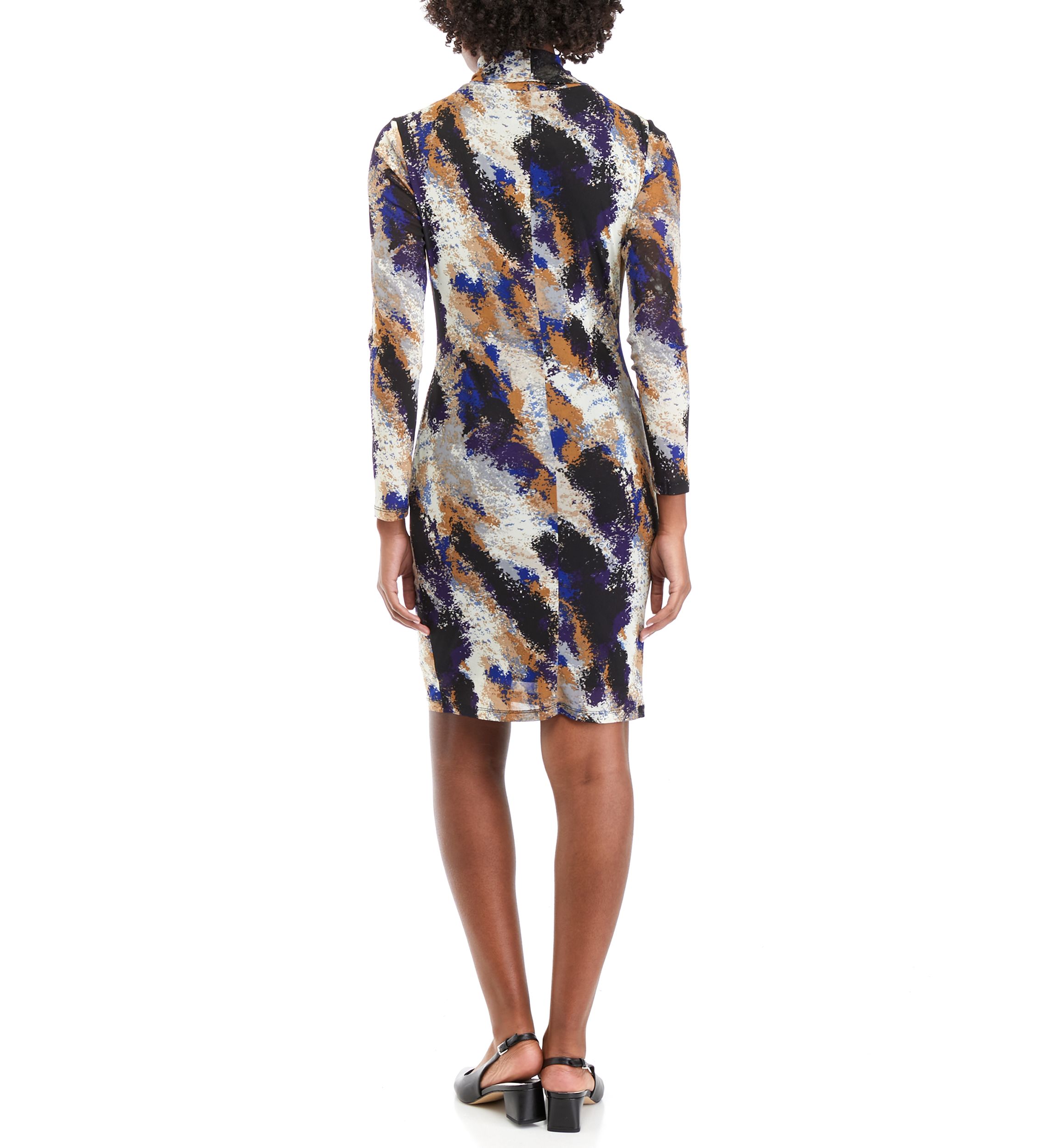 Womens Printed Mesh Long Sleeve Dress