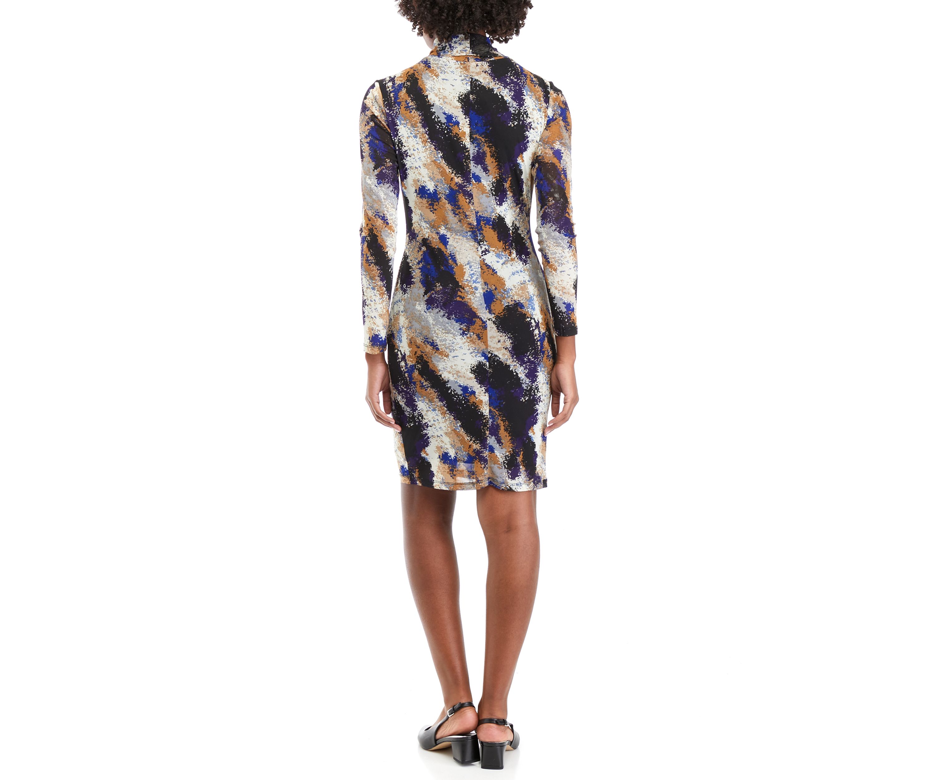 Womens Printed Mesh Long Sleeve Dress