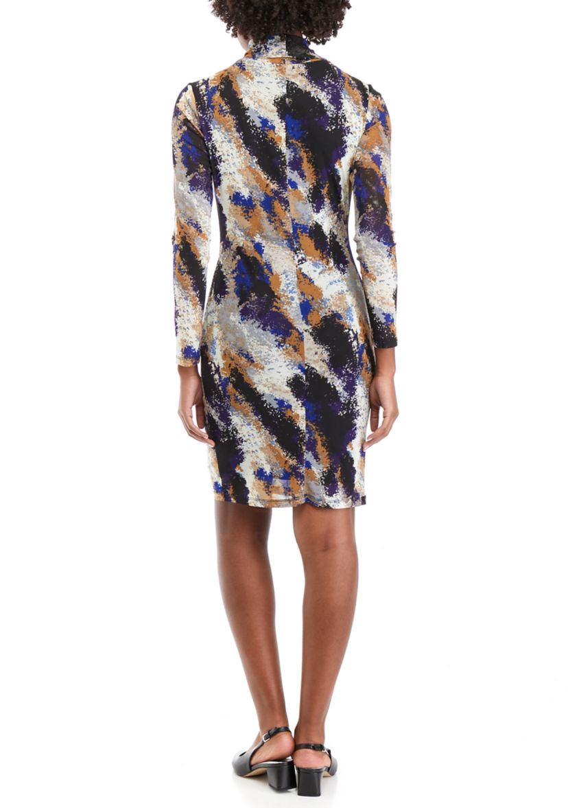 Womens Printed Mesh Long Sleeve Dress