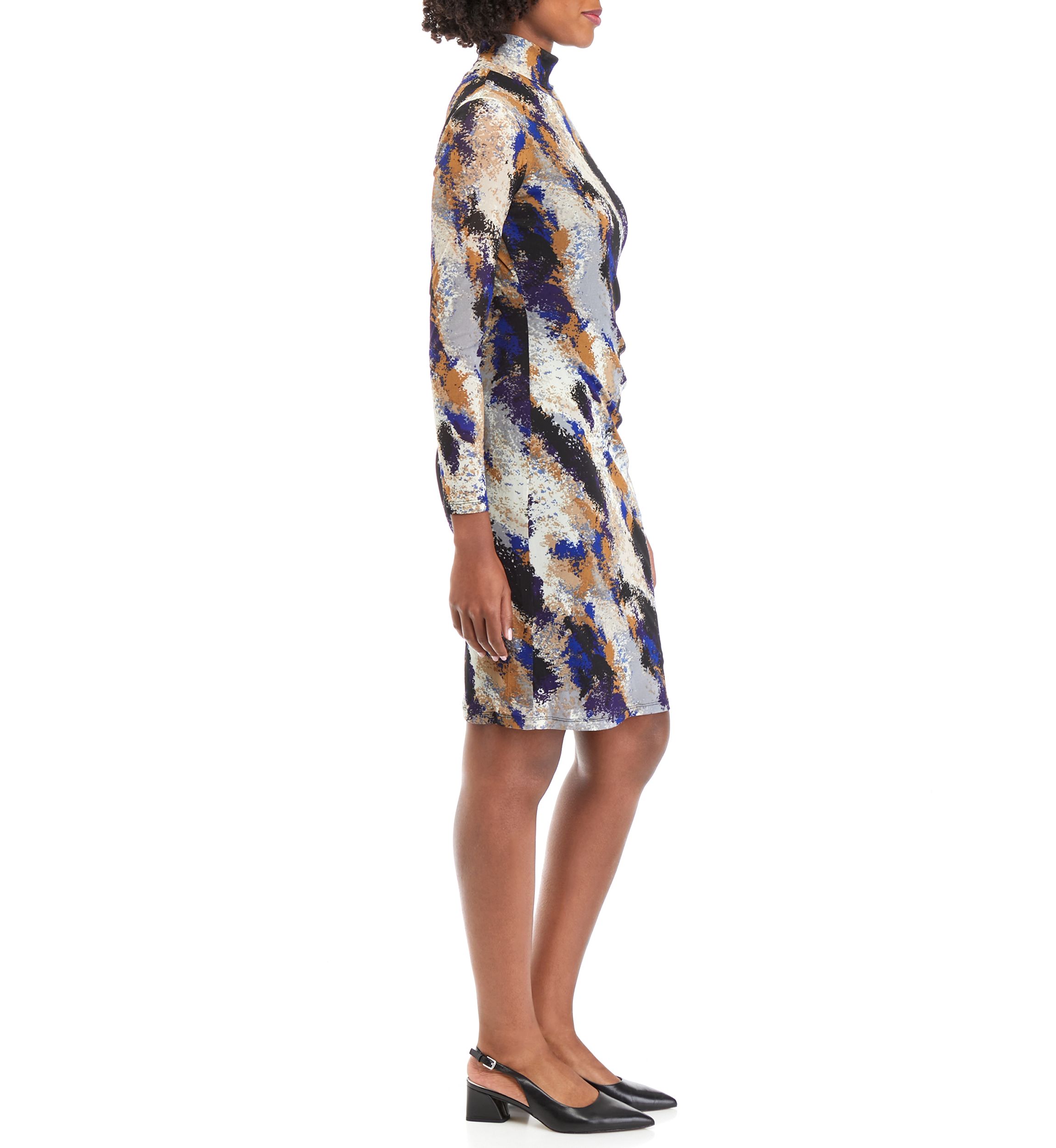 Womens Printed Mesh Long Sleeve Dress