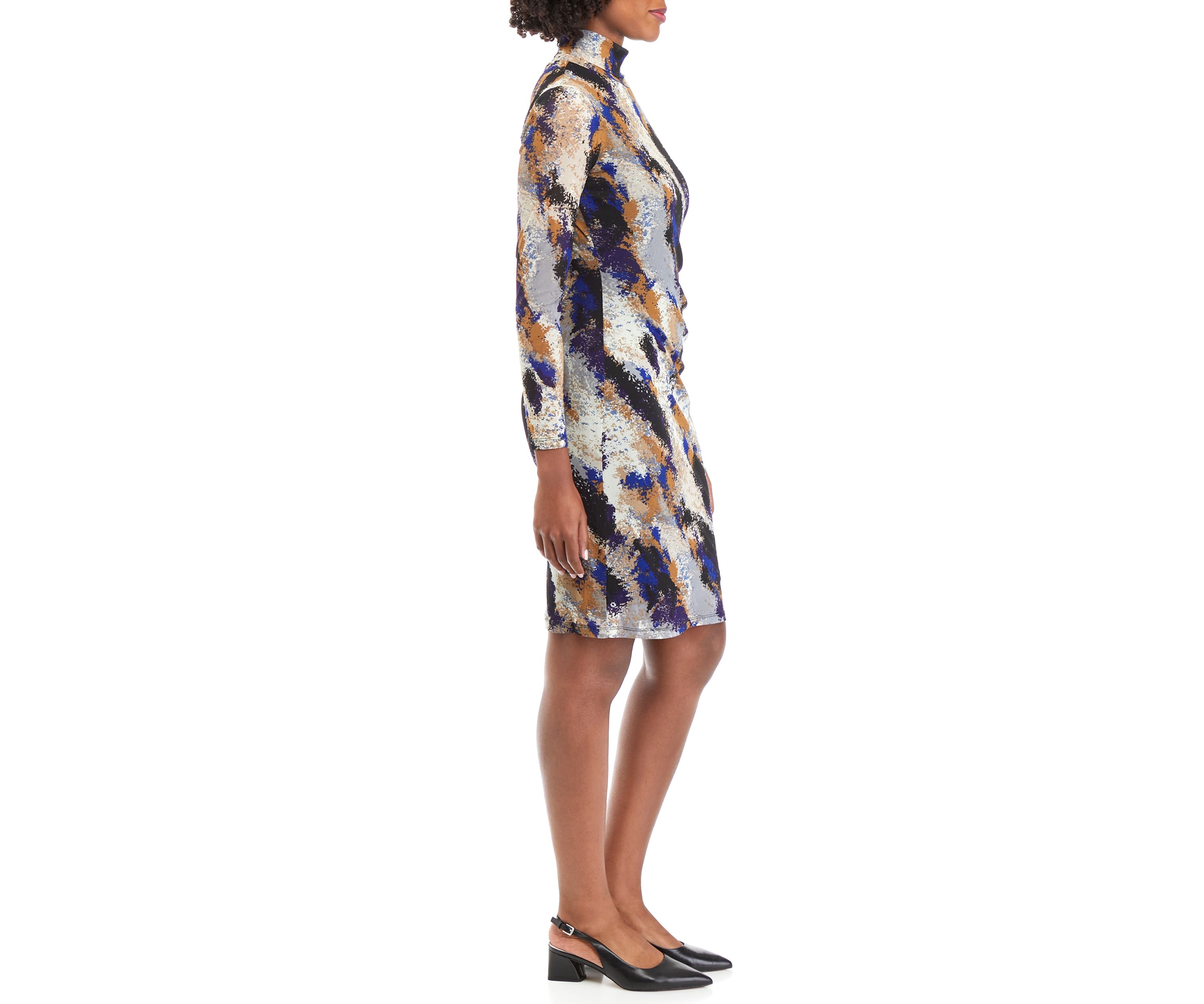 Womens Printed Mesh Long Sleeve Dress