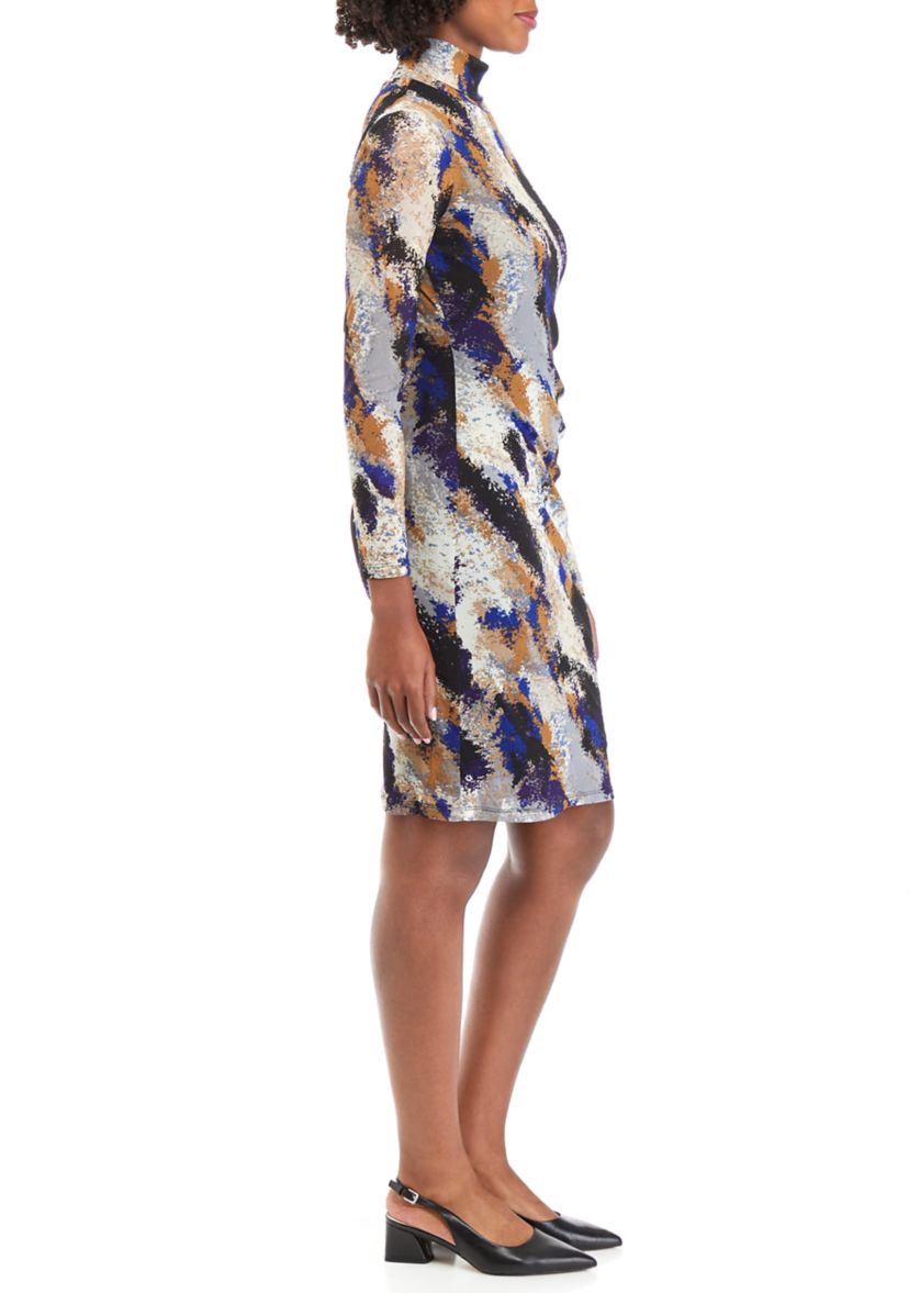 Womens Printed Mesh Long Sleeve Dress