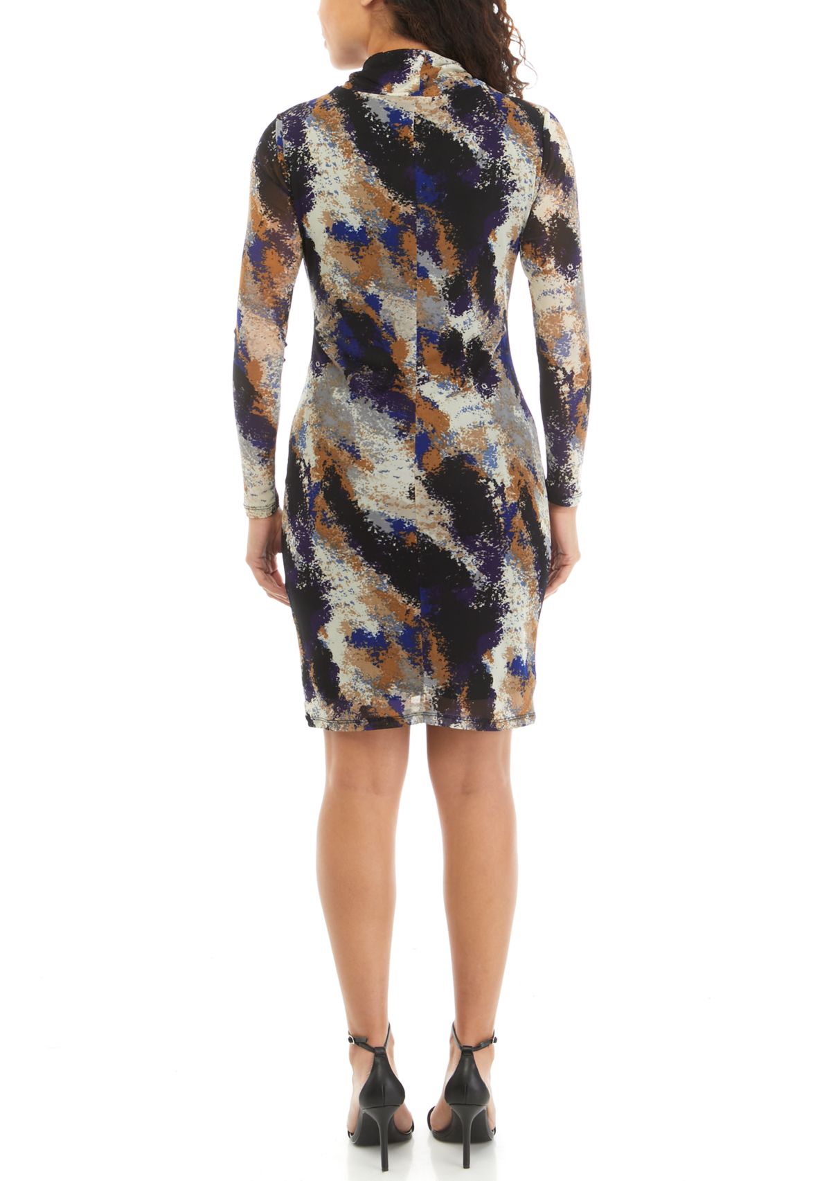 Petite Printed Mesh Long Sleeve Mock Neck Dress