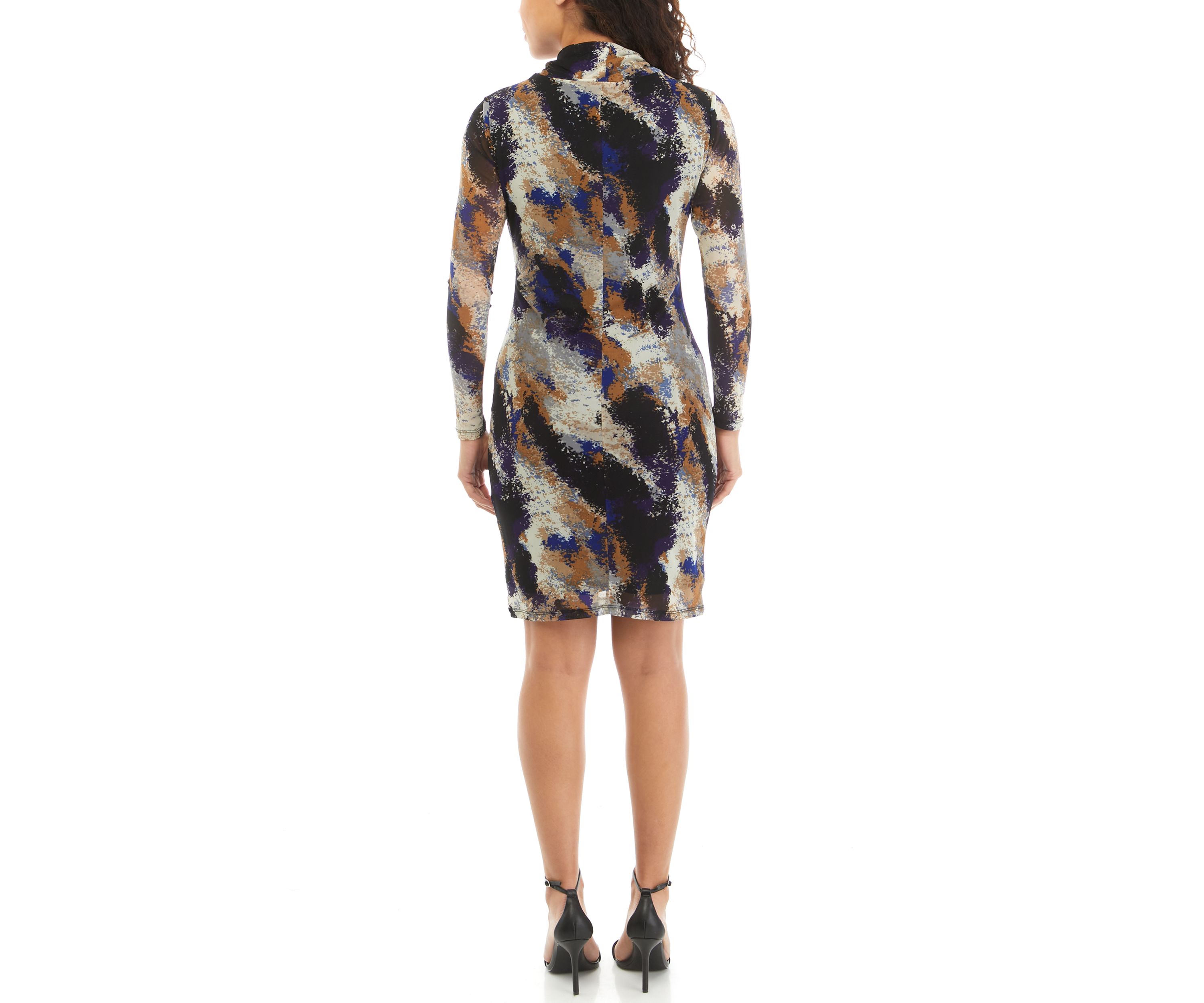 Petite Printed Mesh Long Sleeve Mock Neck Dress