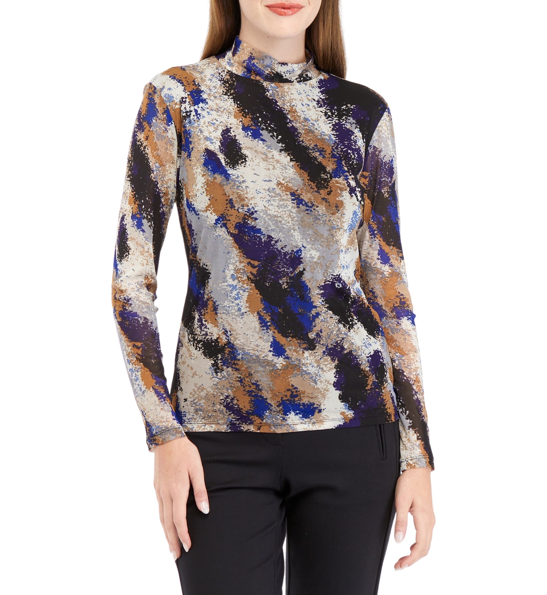 Womens Multi Print Long Sleeve Mesh Top