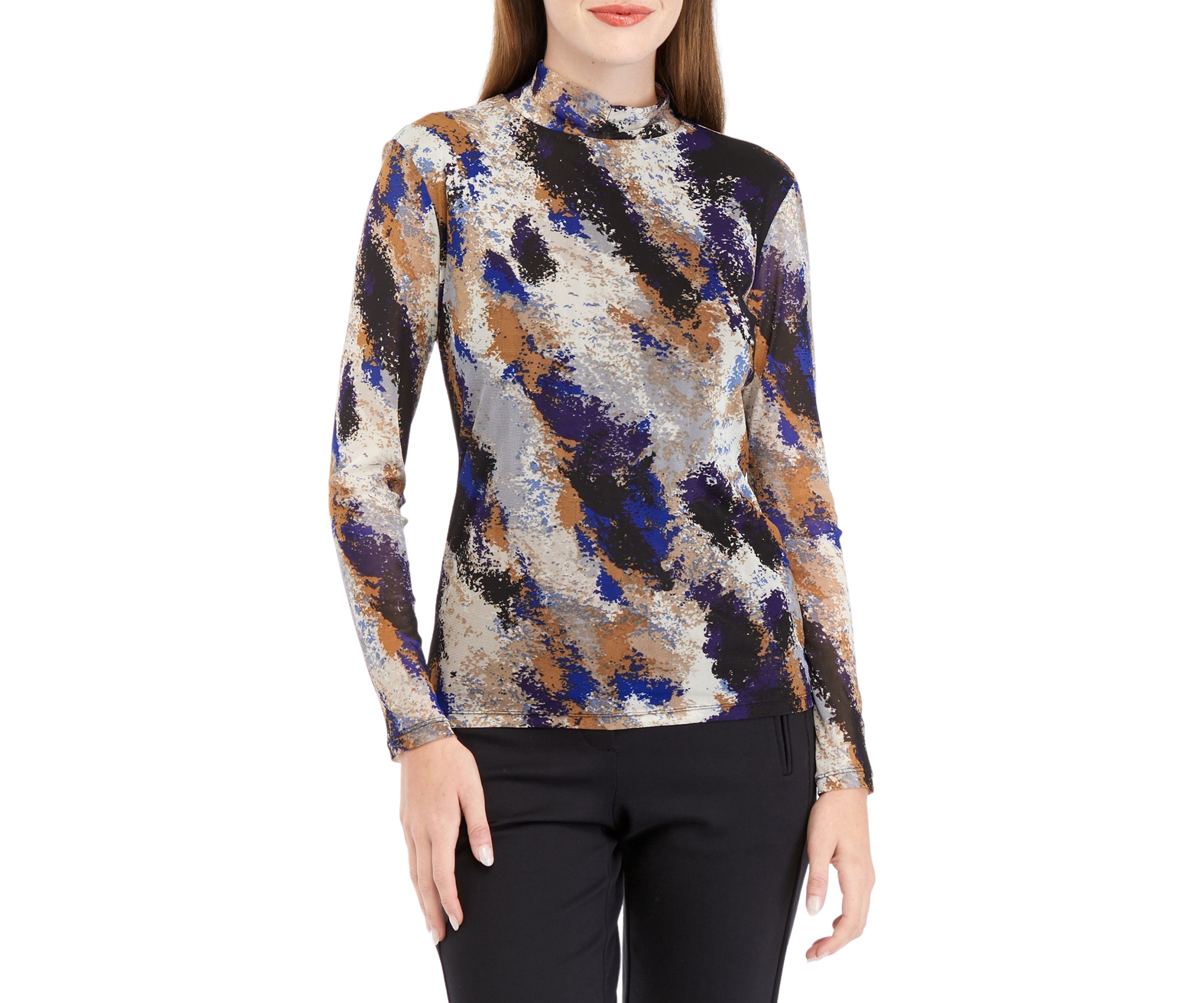 Womens Multi Print Long Sleeve Mesh Top