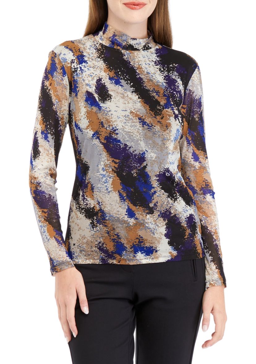 Womens Multi Print Long Sleeve Mesh Top
