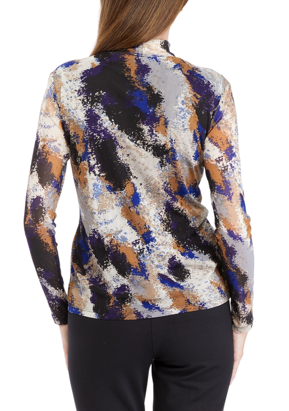 Womens Multi Print Long Sleeve Mesh Top