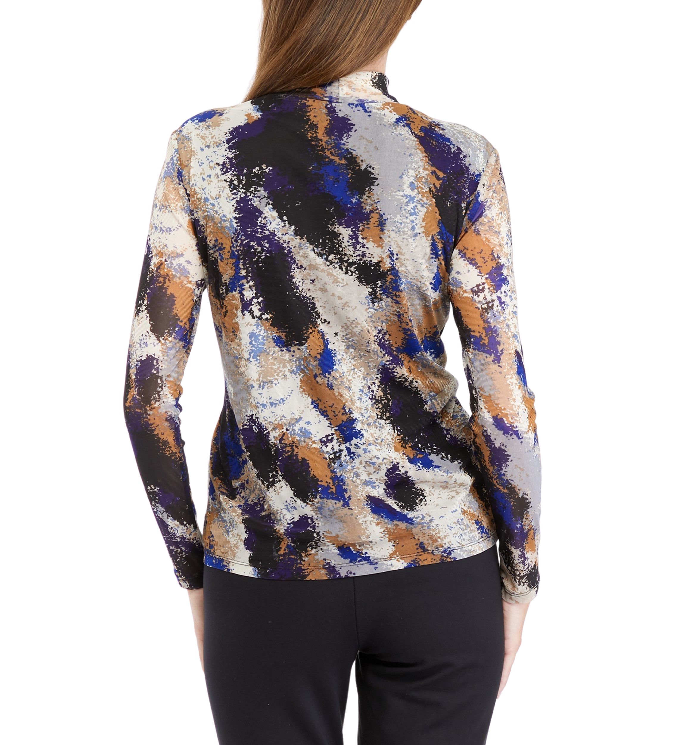 Womens Multi Print Long Sleeve Mesh Top