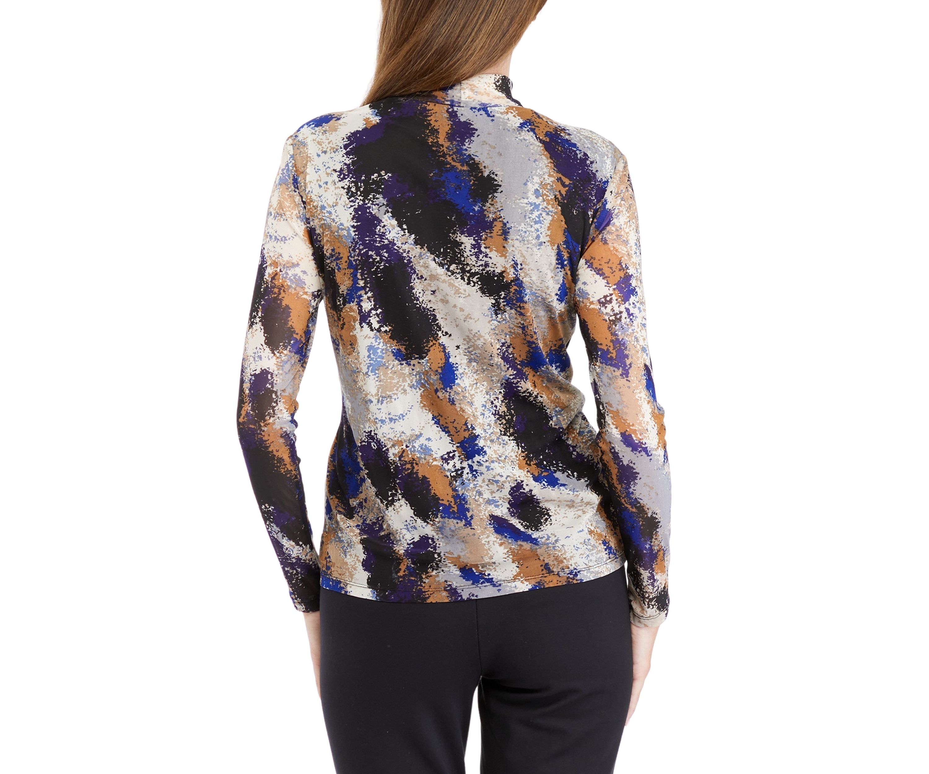 Womens Multi Print Long Sleeve Mesh Top