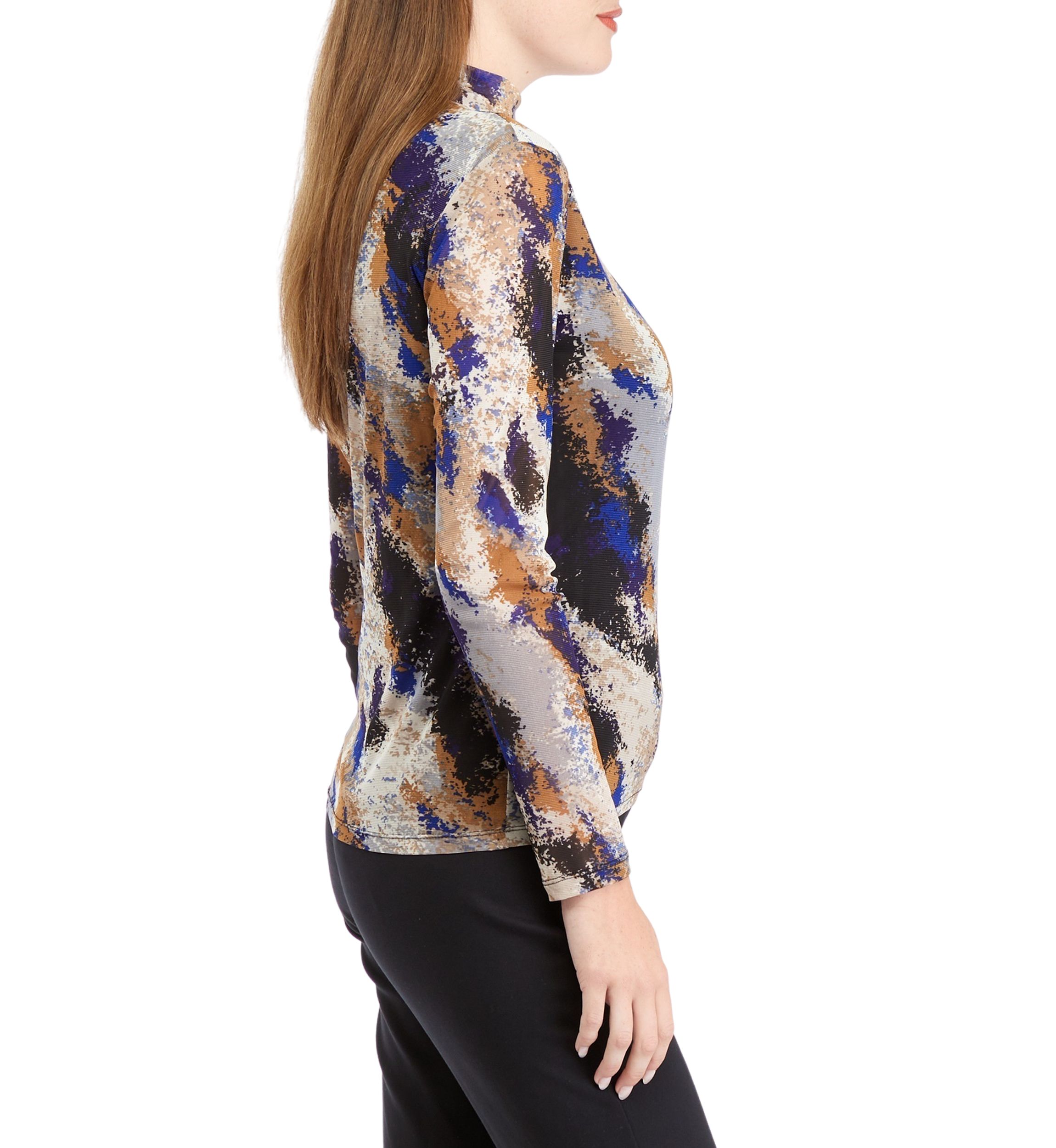 Womens Multi Print Long Sleeve Mesh Top