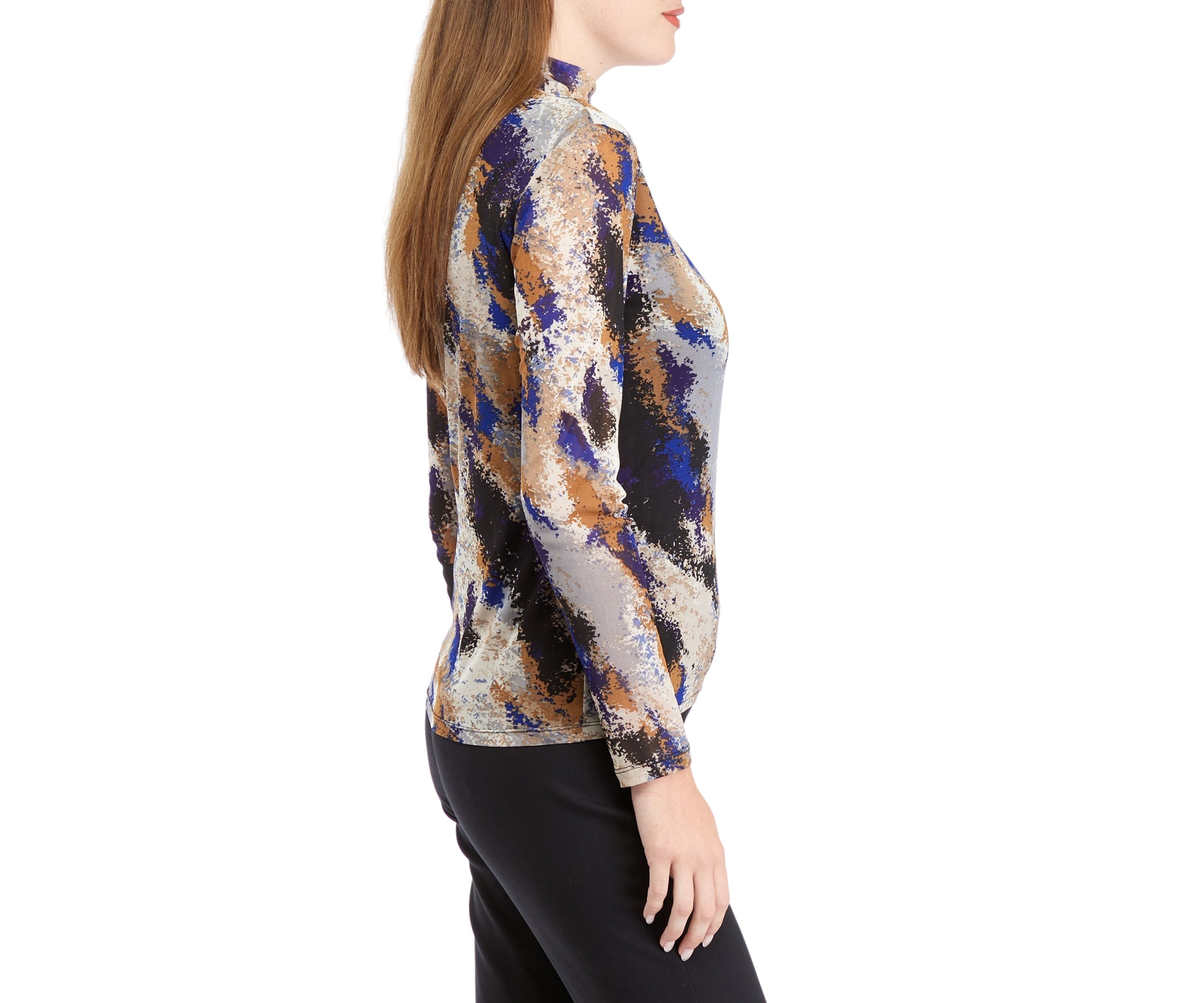 Womens Multi Print Long Sleeve Mesh Top