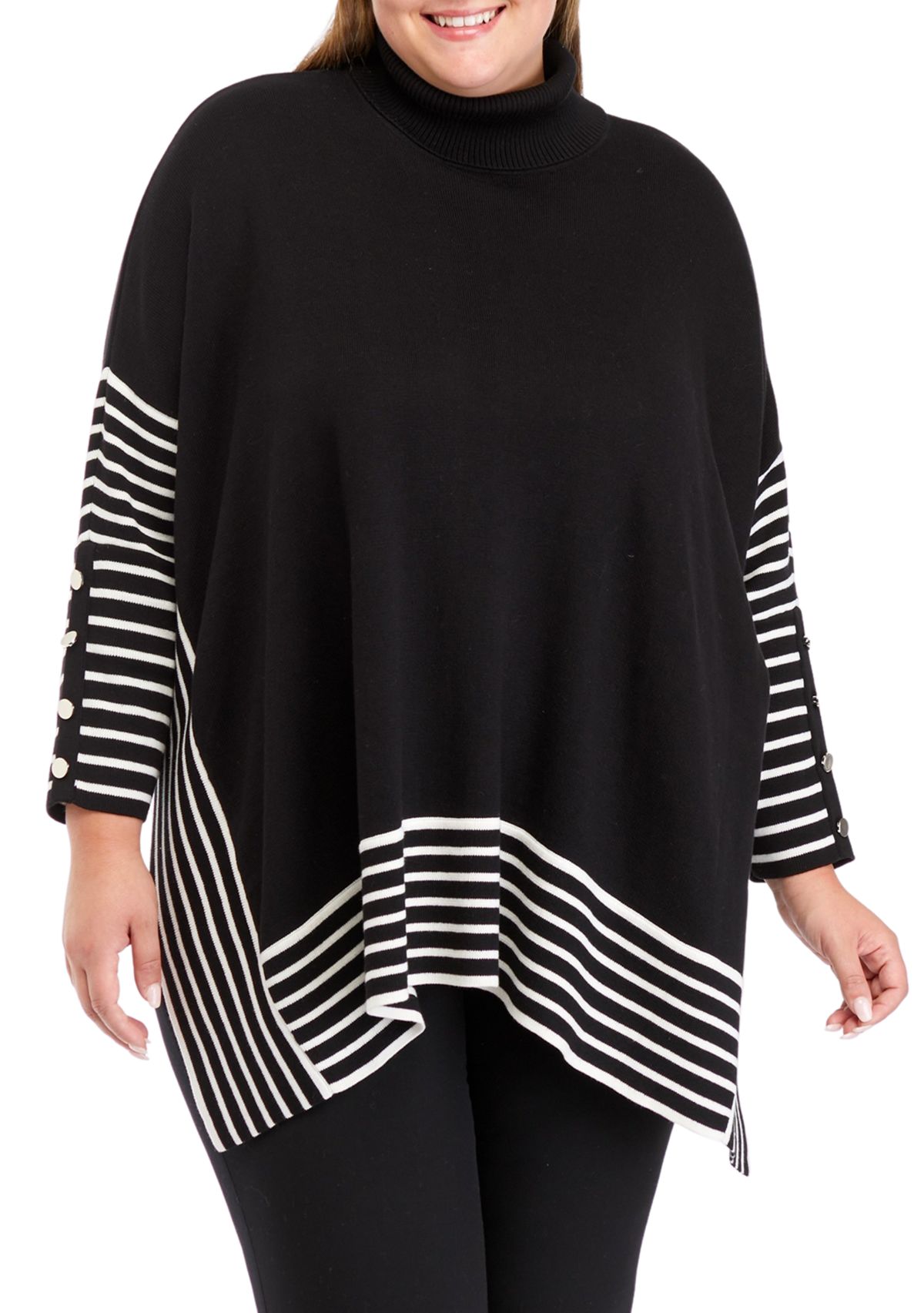 Plus Size Extend Drop Shoulder Stripe Sweater